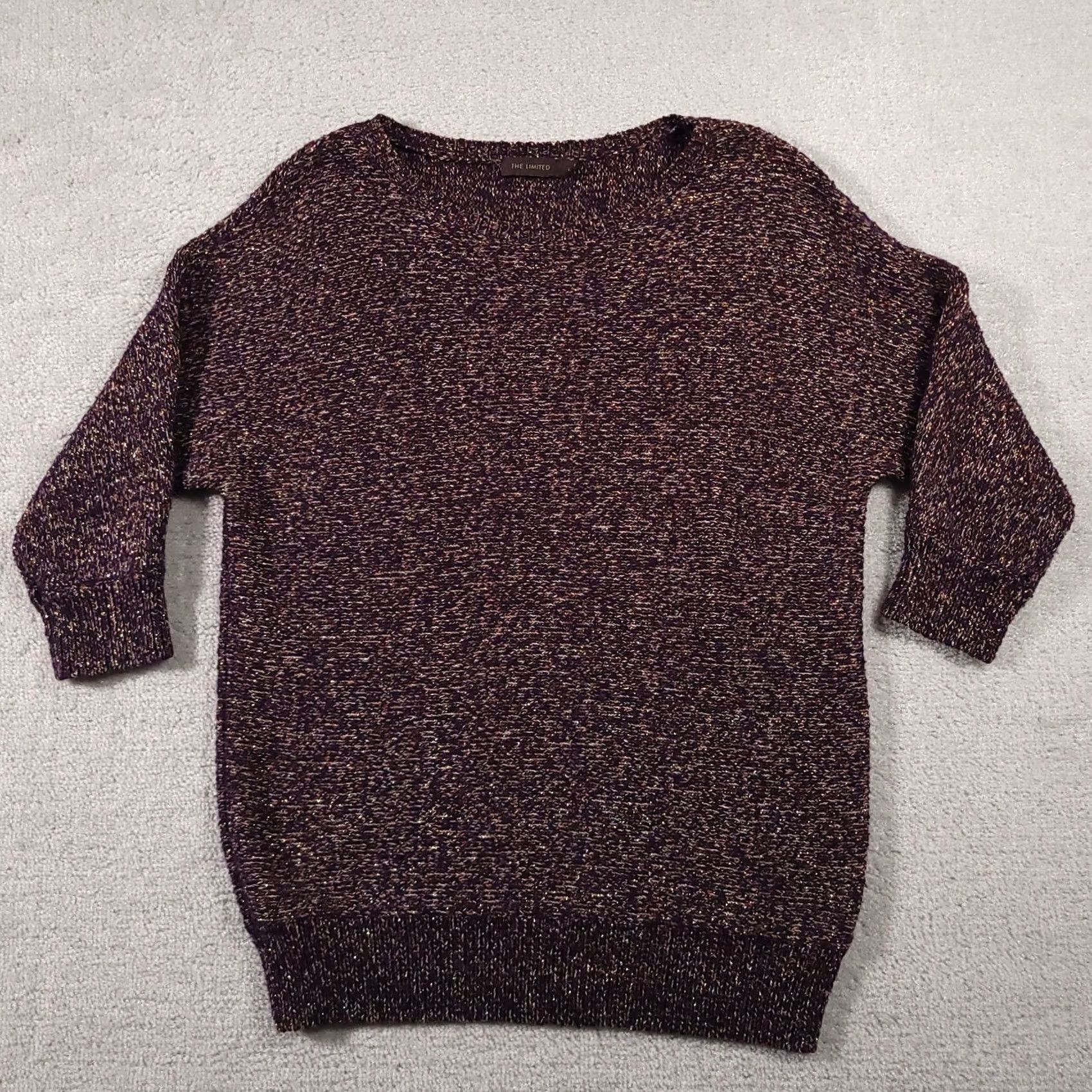 Vintage The Limited Chunky Knit Sweater Women’s Large Purple Metallic 3/4 Sleeve Size L / US 10 / IT 46 - 2 Thumbnail