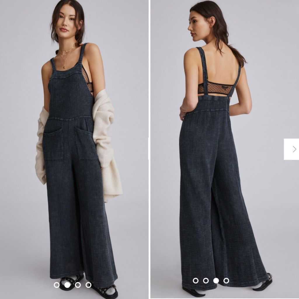 Anthropologie Anthropologie Gauzy Overalls Wide Leg Mineral Wash Black M Size 29" - 1 Thumbnail