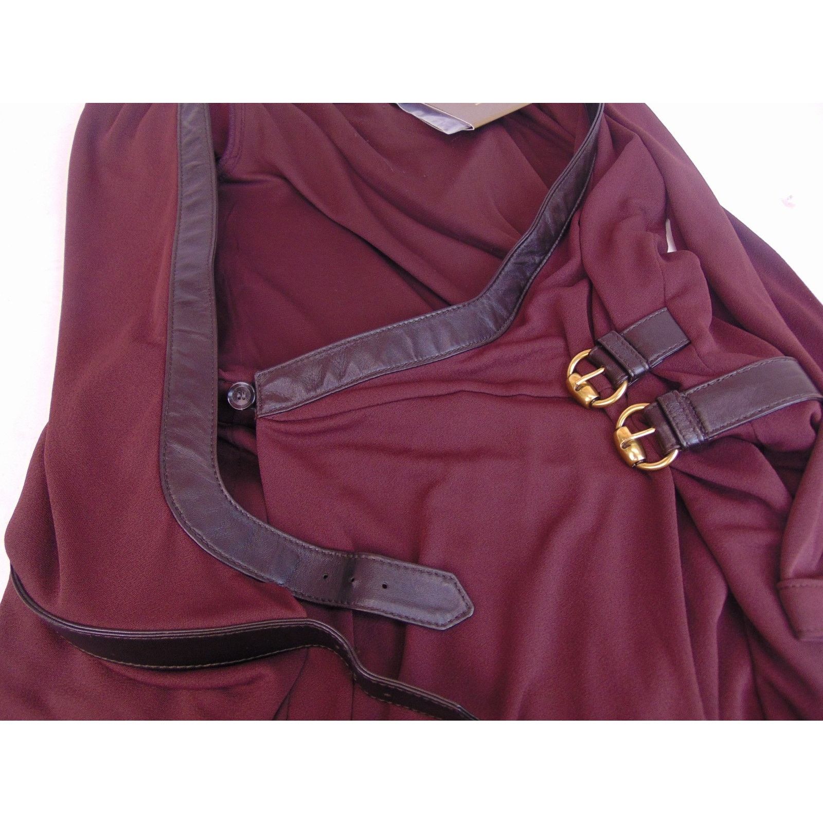 Gucci GUCCI BURGUNDY VISCOSE LEATHER BELTED BUCKLES DRESS 40 IT Size S / US 4 / IT 40 - 6 Thumbnail