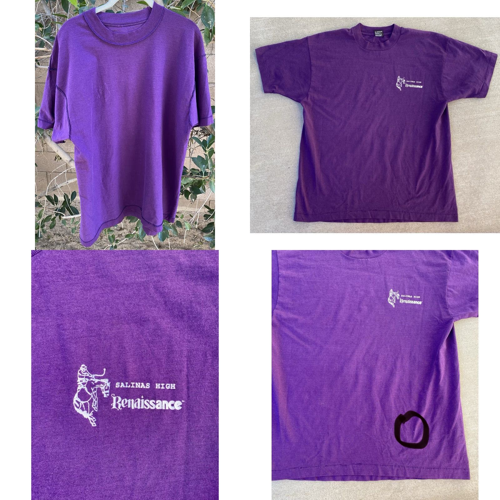Vintage VINTAGE Best Salinas High Renaissance T Shirt XL Purple Cowboy Rodeo USA Made 90s Mens Shirt Graphics 90s USA Cowboy Bronco Kid? Size US XL / EU 56 / 4 - 9 Thumbnail