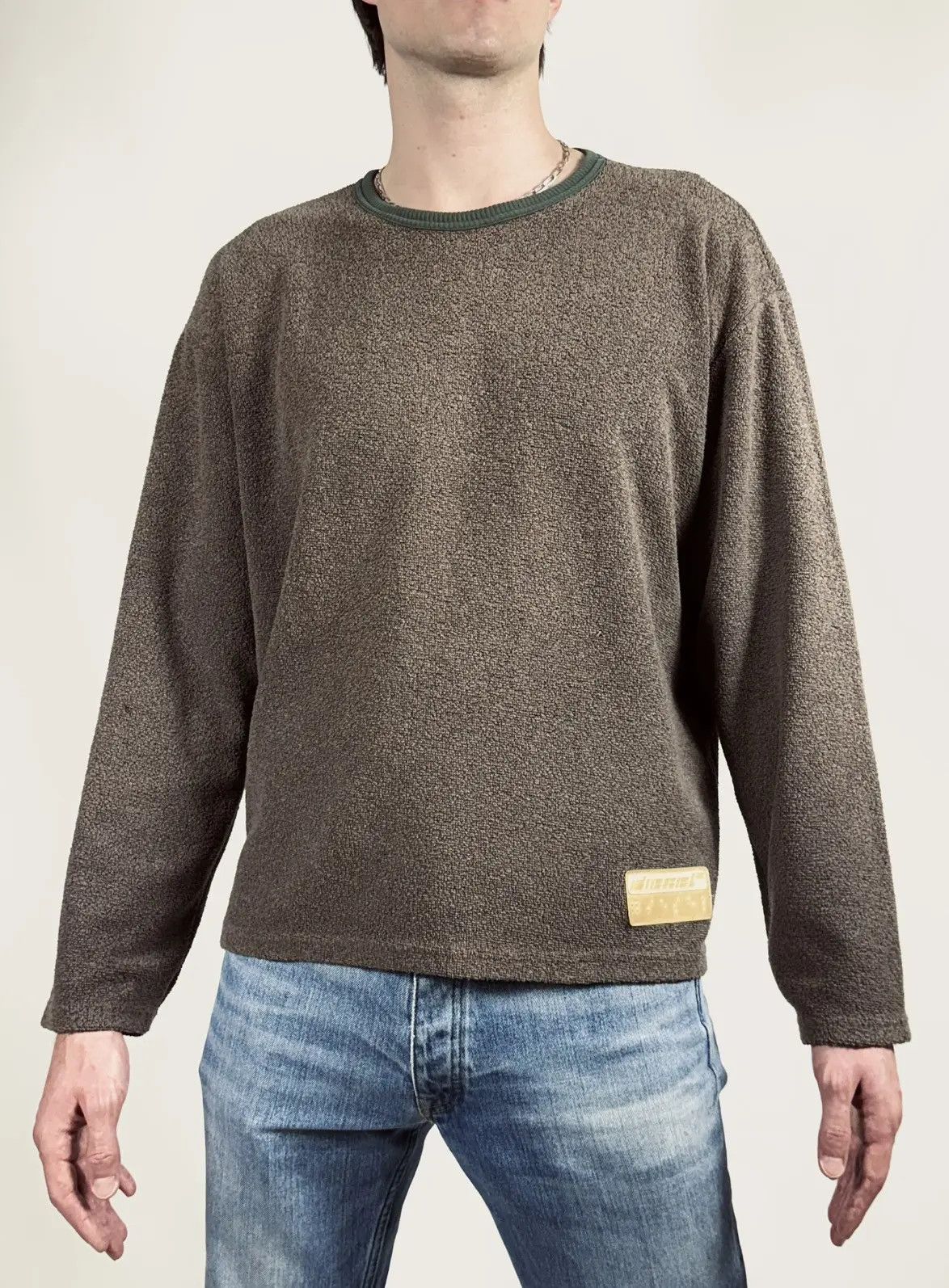 Diesel × Vintage 90s Vintage Diesel Rubber Logo Towel Knit Jumper Size US L / EU 52-54 / 3 - 1 Thumbnail