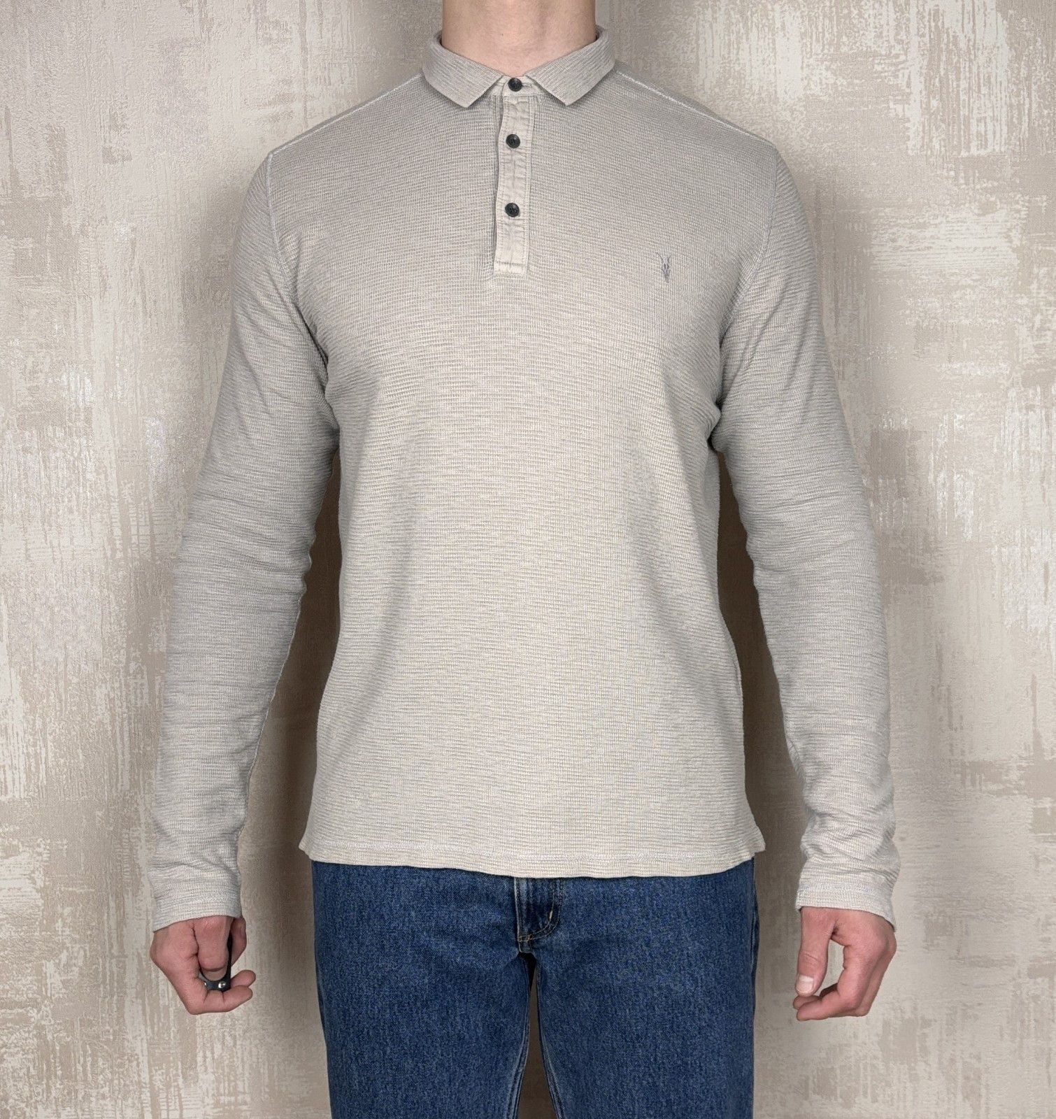 Allsaints AllSaints Clash Long Sleeve Polo Waffle Textured Size L Size US L / EU 52-54 / 3 - 2 Thumbnail