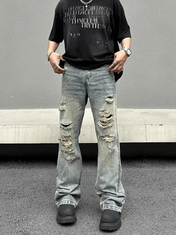 Designer × Japanese Brand × Jean Hip Hop Vintage Washed Faded Loose Casual Ripped Jeans Size US 32 / EU 48 - 6 Thumbnail