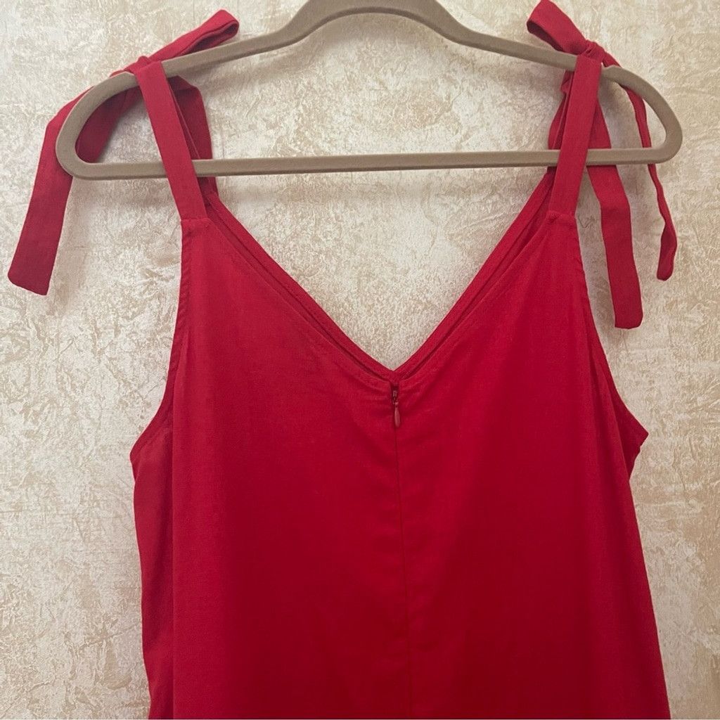 Everlane Everlily Red Linen midi jumpsuit romper v-neck Sz Large Size 32" / US 10 / IT 46 - 6 Thumbnail