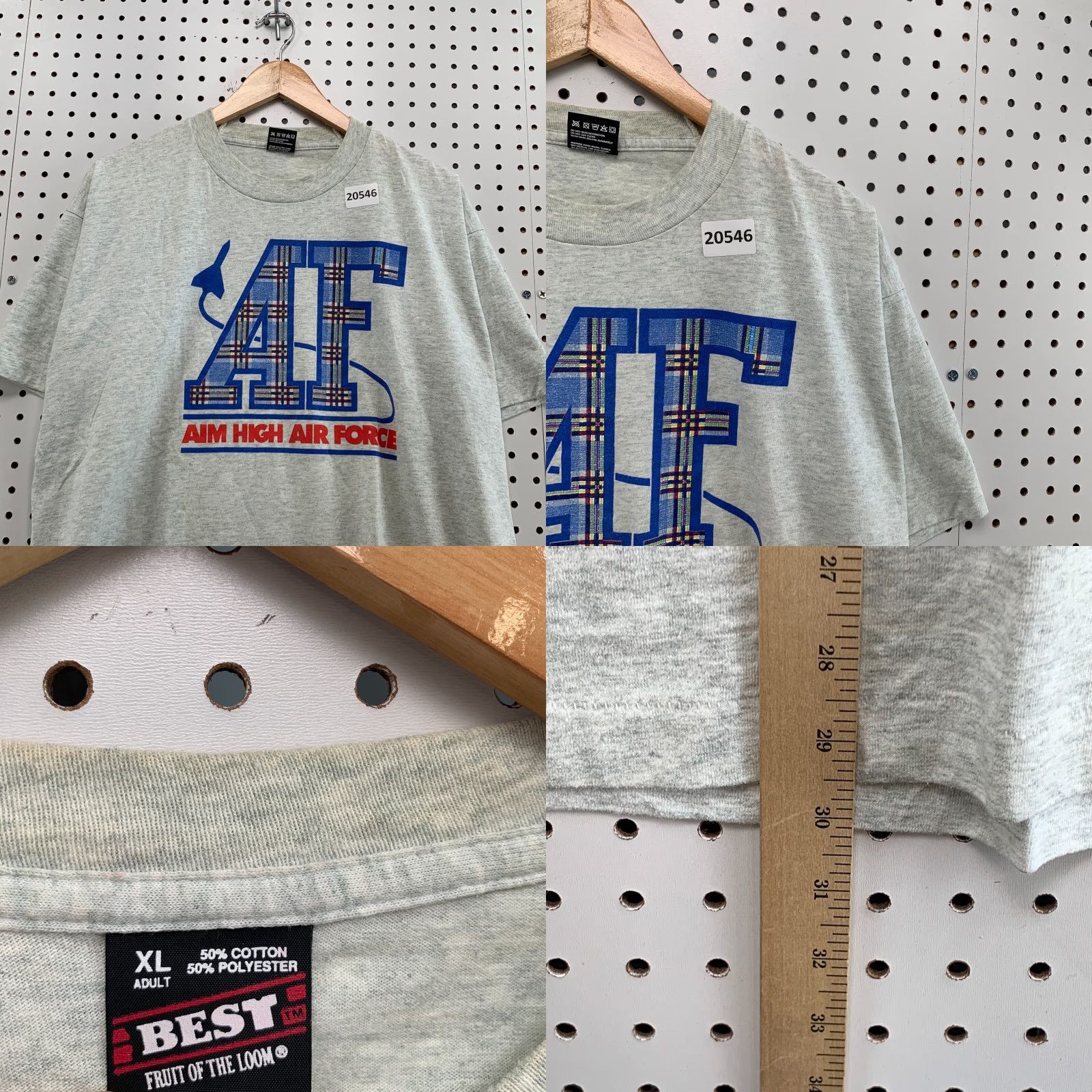 Fruit Of The Loom VINTAGE AIM High Air Force Shirt Gray Unisex Adults XL 23x30 90s Cotton Blend Fruit of the Loom T-Shirt Men XL Size US XL / EU 56 / 4 - 8 Thumbnail