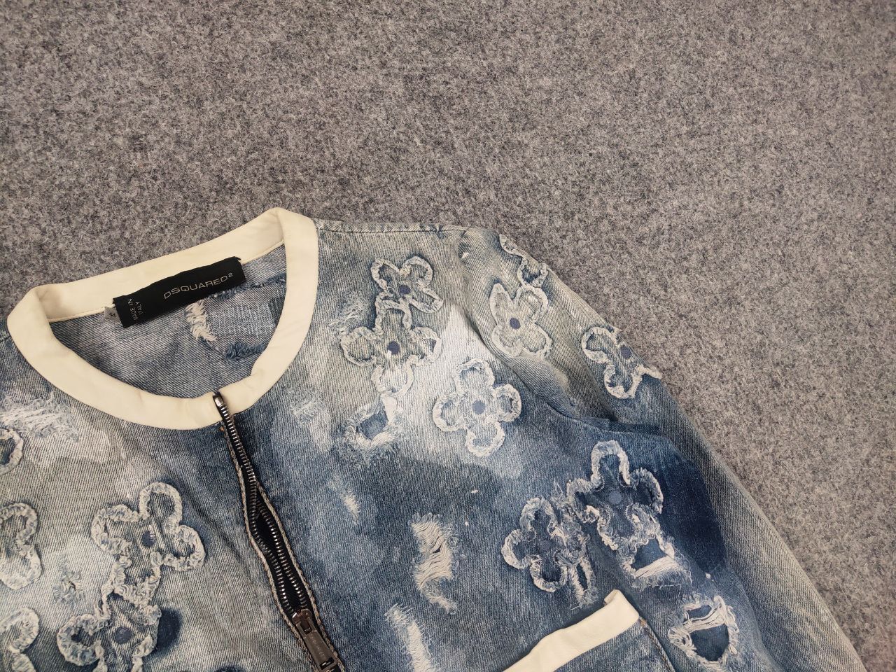 Dsquared2 Dsquared2 Vintage Denim Flower Applique Cropped Zip Jacket Size M / US 6-8 / IT 42-44 - 6 Thumbnail