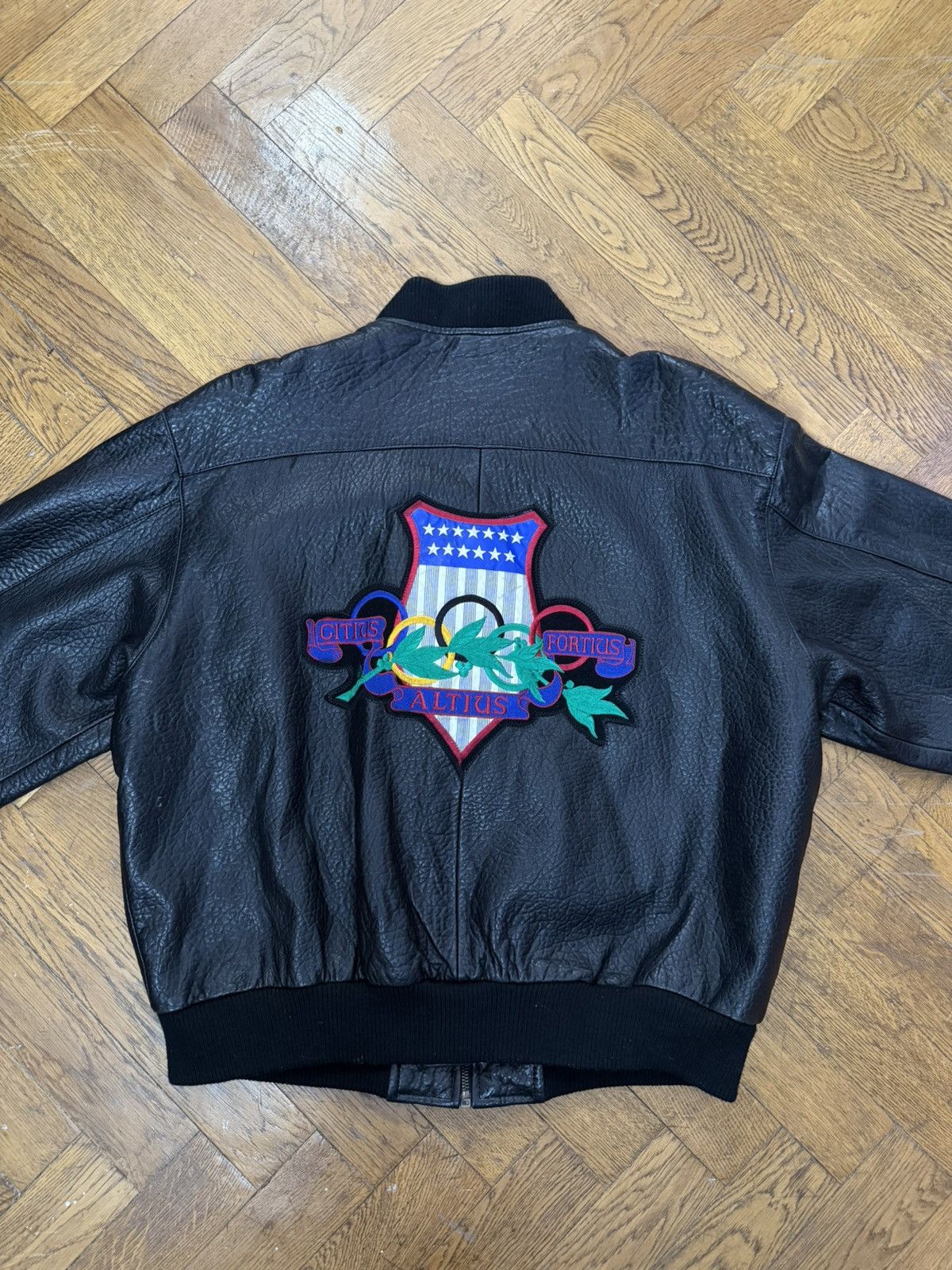 Adidas Vintage 80s Adidas Leather Jacket – Black Olympics Bomber Size US M / EU 48-50 / 2 - 13 Thumbnail