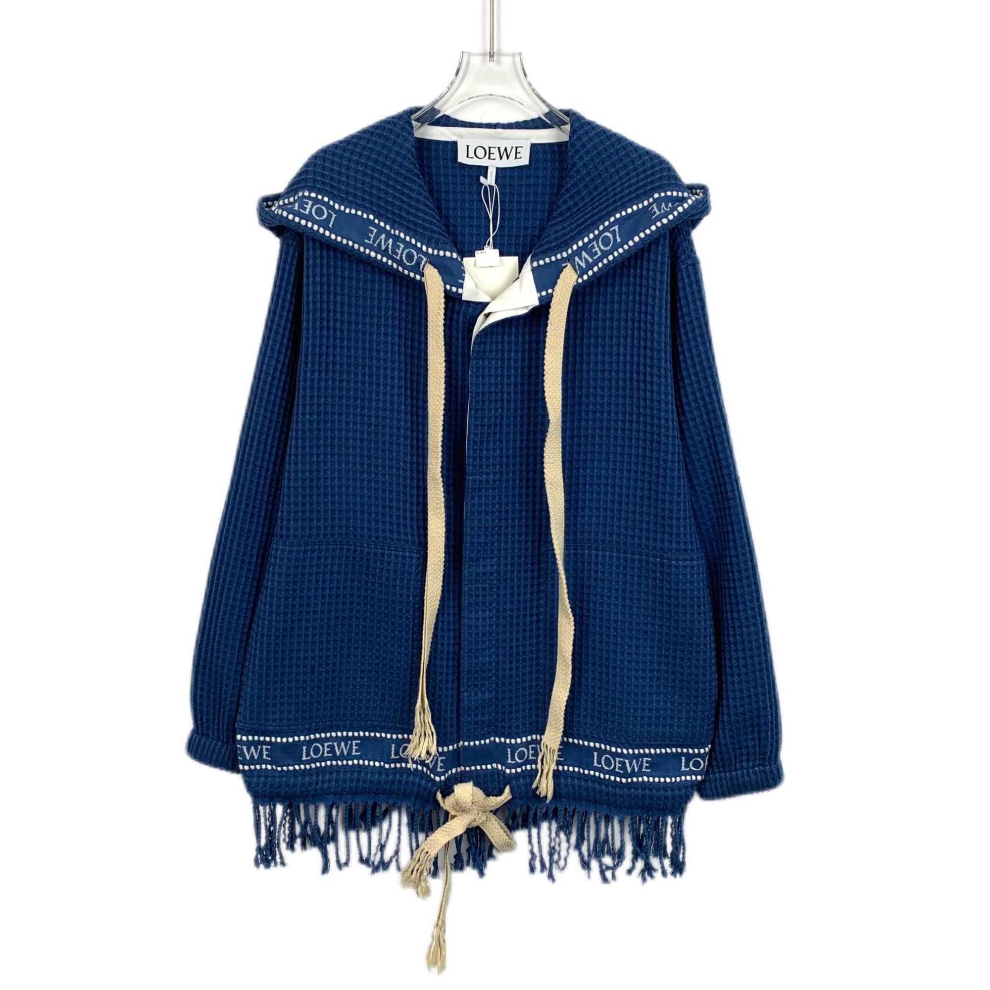 Loewe Loewe Blue Hooded Knitted Coat Waffle Texture Fringe Hem Dra Size M / US 6-8 / IT 42-44 - 1 Thumbnail