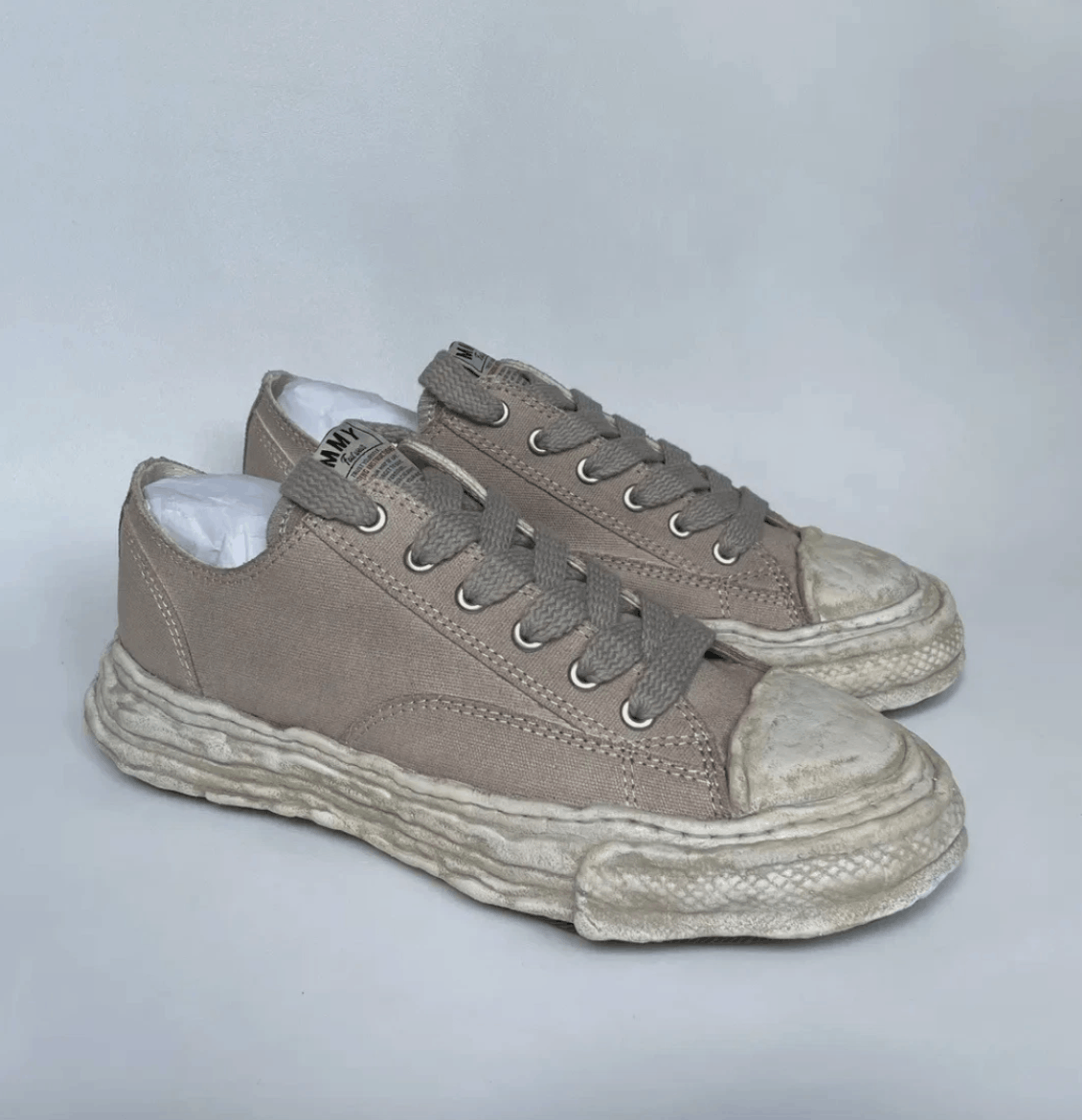 Maison MIHARA YASUHIRO Over Dyed Tan Canvas ‘Peterson’ Trainers Size US 12 / EU 45 - 1 Thumbnail