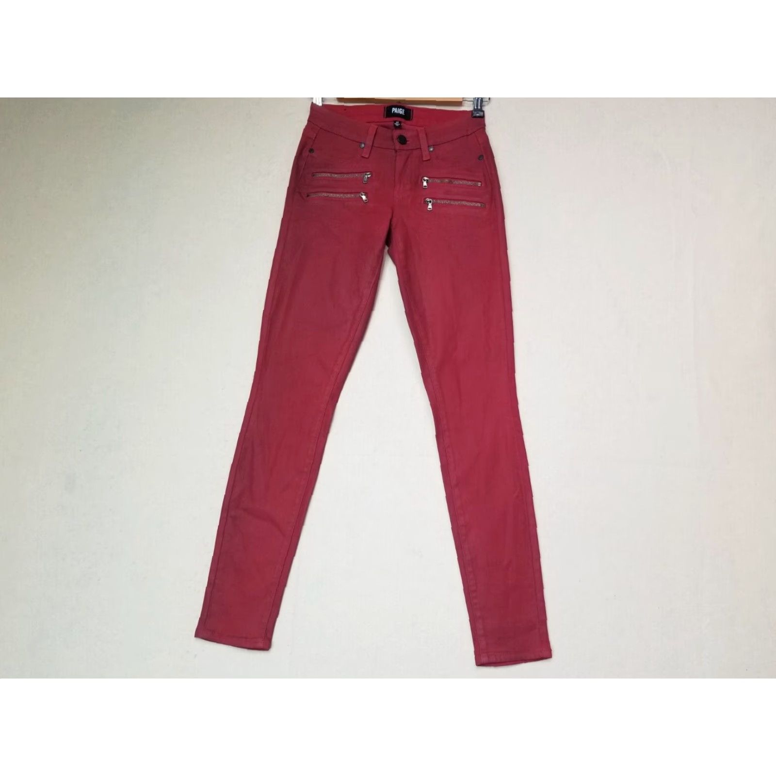 Paige Paige Jeans Women's Regular Slim Size 24 Red Biker 5-Pocket Denim Zip Pockets Stretch Made In USA Size 42" / US 20 - 2 Thumbnail