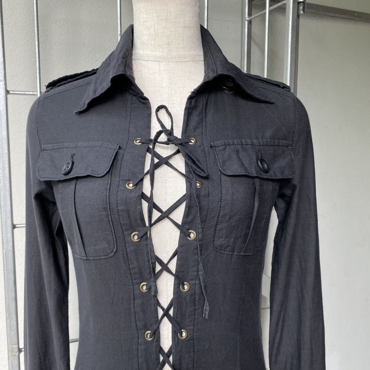 Le Grande Bleu (L.G.B.) LGB LE GRAND BLEU Y2K Punk Black Lace-Up Military Dress Size S / US 4 / IT 40 - 23 Thumbnail