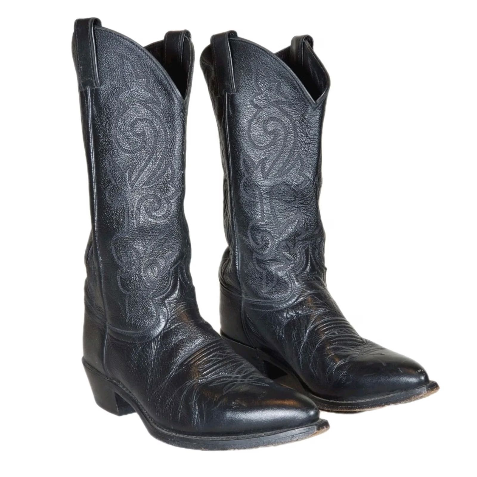 Vintage Justin 1434 Classic Western Boots Black Corona Cowhide Pointed Toe Mens US 9 EE - Vintage Leather Cowboy Boot Size US 9 / EU 42 - 2 Thumbnail