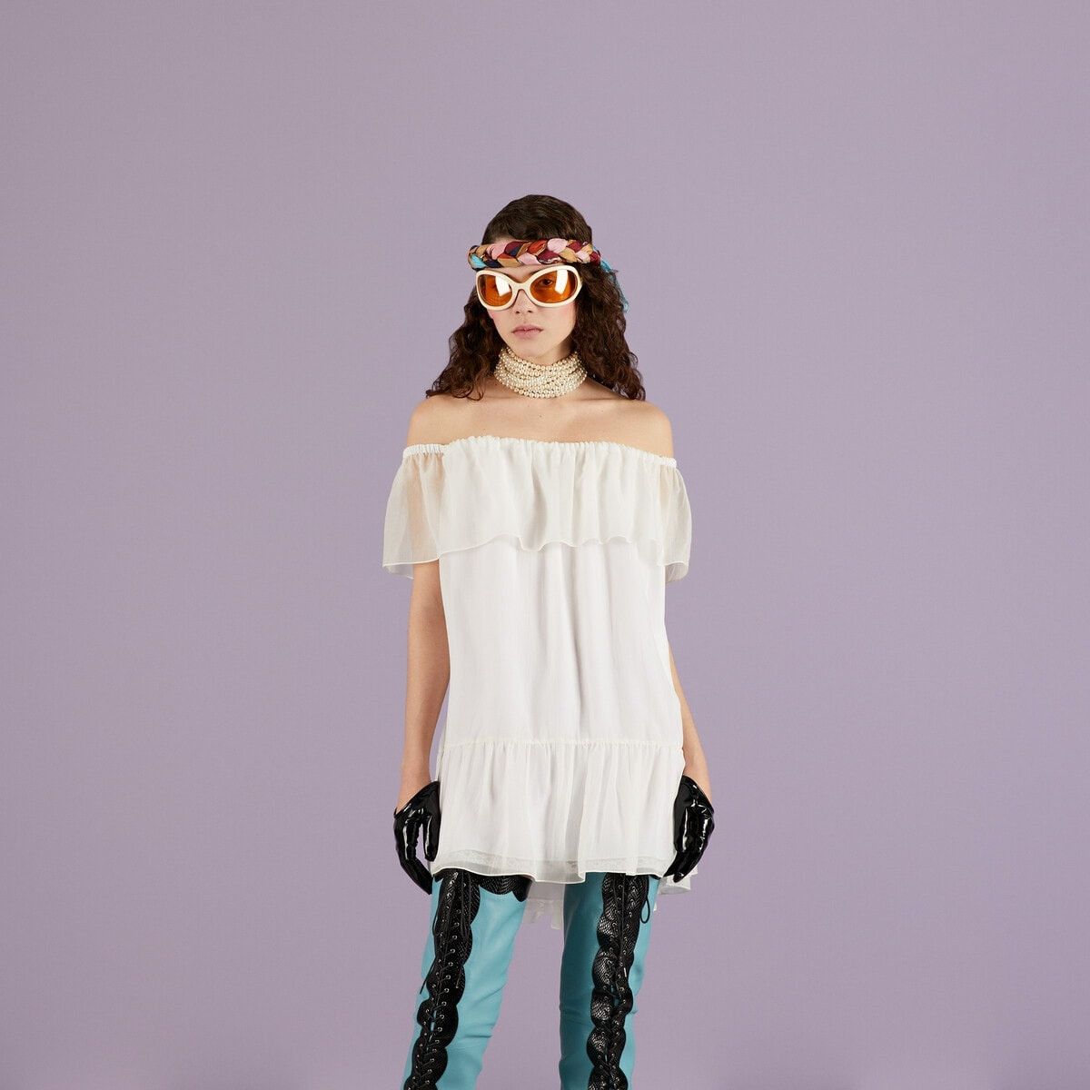 Gucci o1s1wg111025 Silk Cotton Chiffon Mini Dress in White Size L / US 10 / IT 46 - 5 Thumbnail