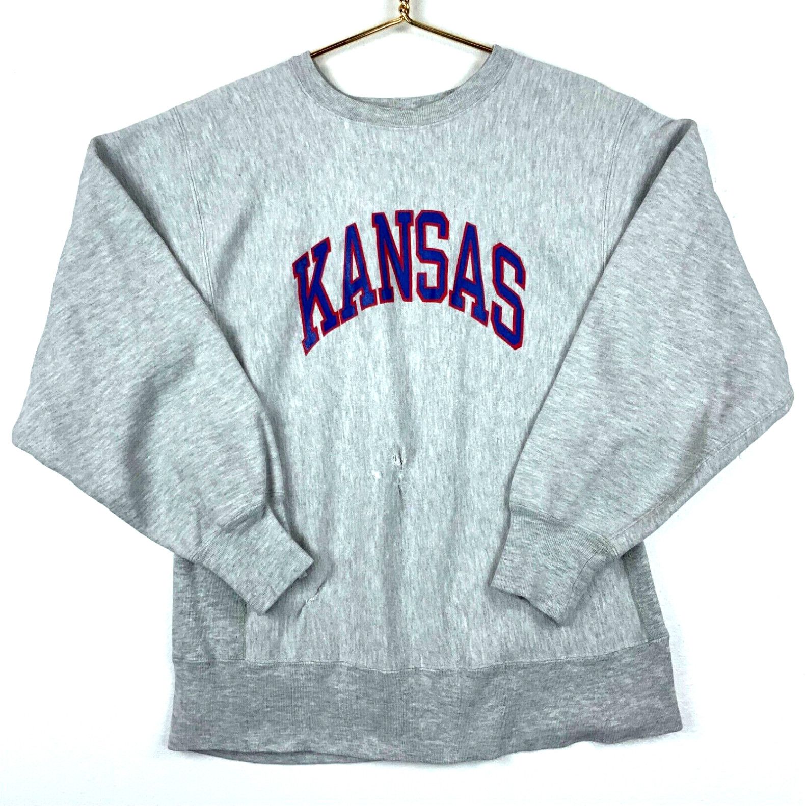 image of Vintage Kansas Champion Reverse Weave Warm Up Sweatshirt Large Gray NCAA 80's in White, Men's