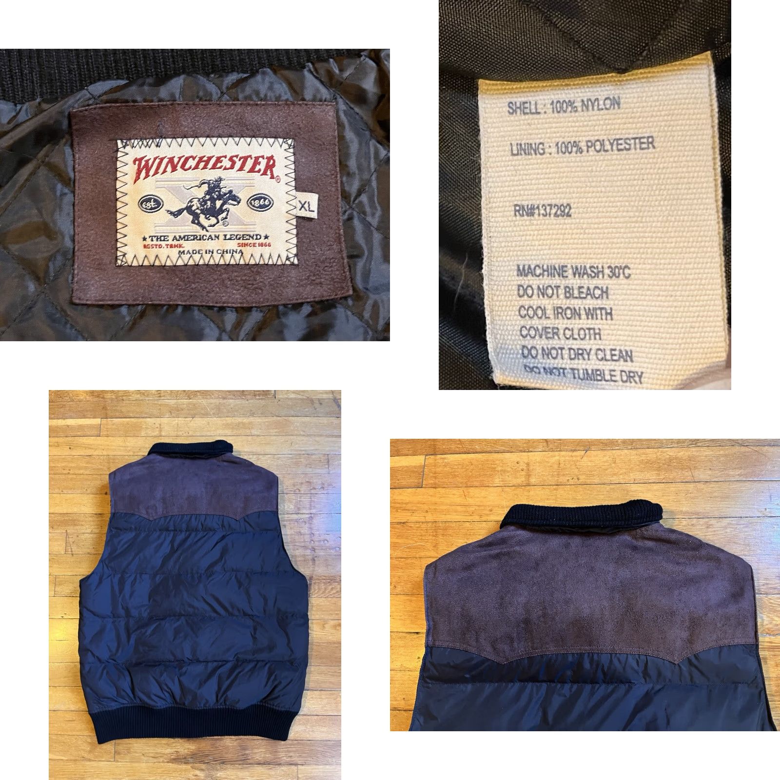 Vintage Winchester The American Legend Patch Puffer Vest Mens XL Black Quilted Vest Size US XL / EU 56 / 4 - 8 Thumbnail
