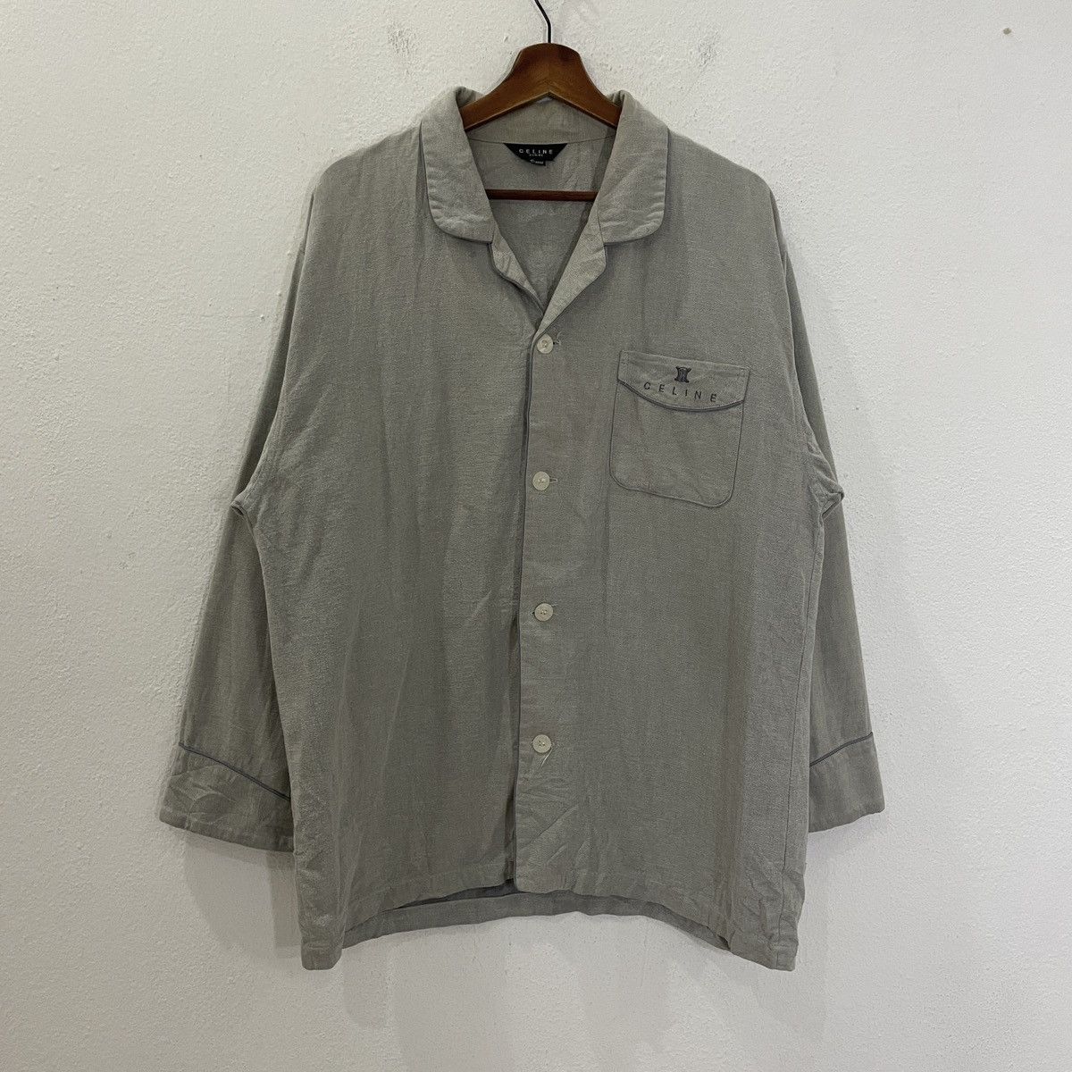 image of Vintage Celine Homme Button Ups Tee in Grey, Men's (Size Large)