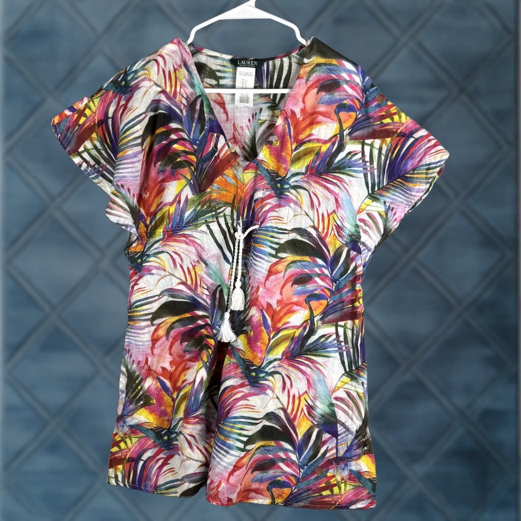 Ralph Lauren Lauren Ralph Lauren Cover Up Womens Medium Multicolor Tropical Cotton Tassel Size ONE SIZE - 1 Thumbnail