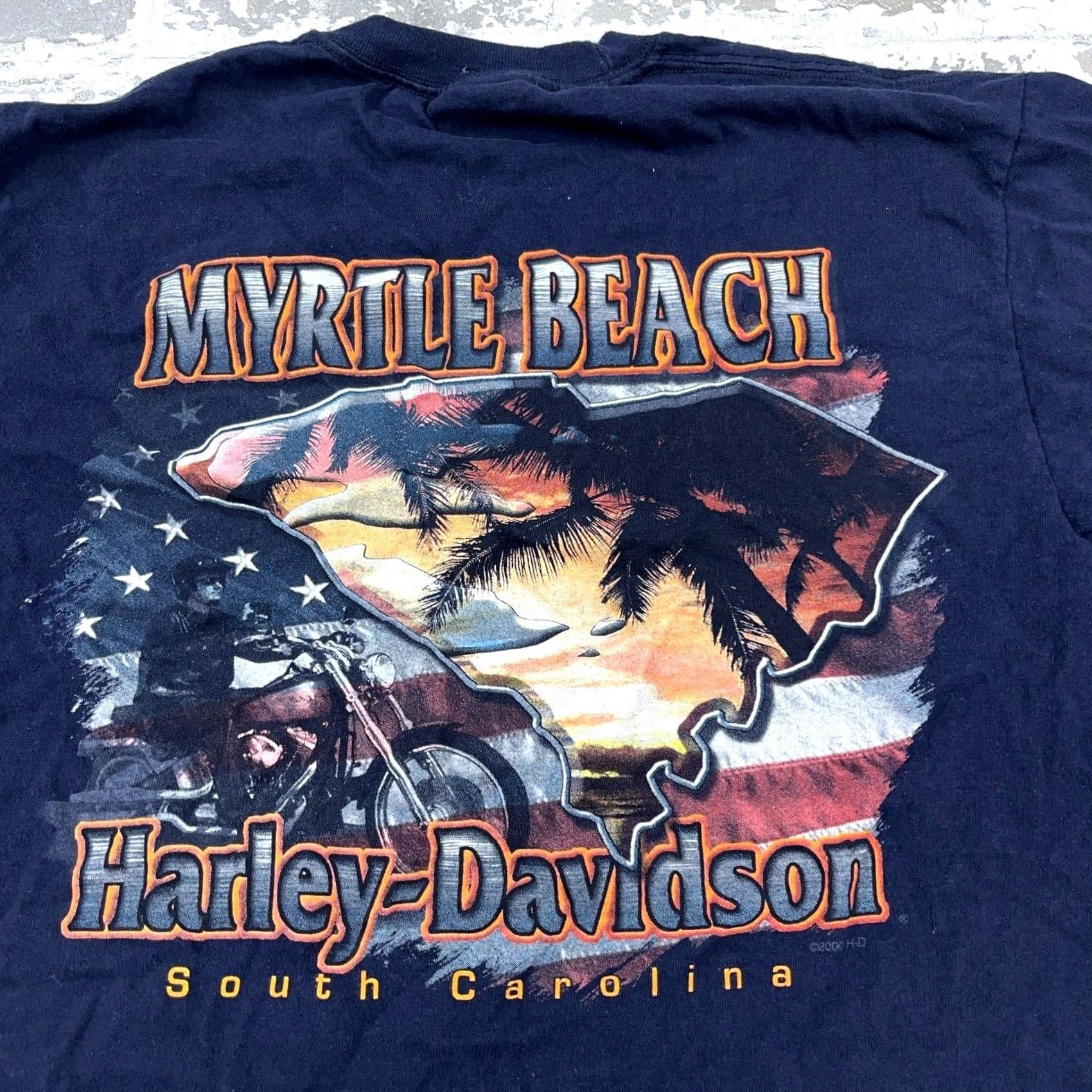 Harley Davidson Harley-Davidson Shirt Men Medium Blue Tee Biker Myrtle Beach American Flag Retro 80s USA Logo Graphic Print Short Sleeve Crew Neck Vintage: No Size US M / EU 48-50 / 2 - 3 Thumbnail