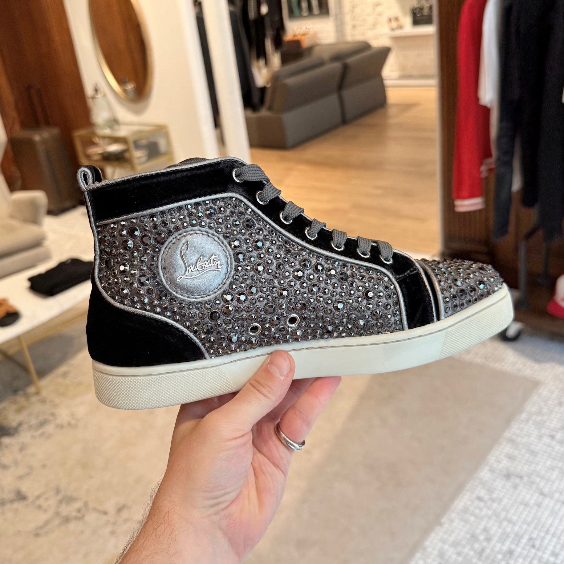 Christian Louboutin シルバー メンズ 27.5〜28cm Louboutin Men Louboutin Maschile Mens Louboutin Swarovski Crystal