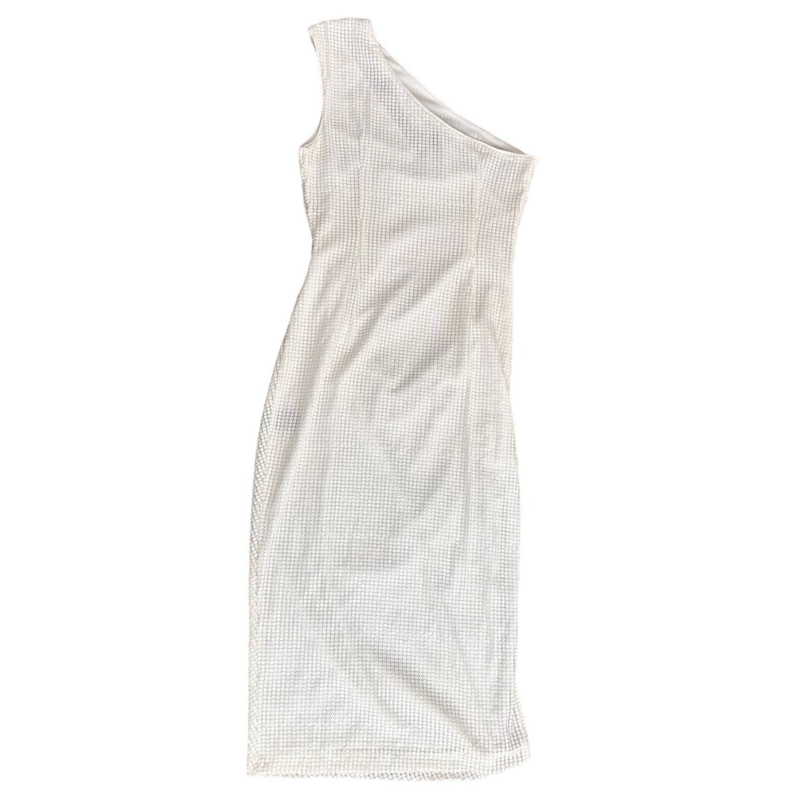 Other Michael Costello x Revolve White Sequin One Shoulder Dress M Size M / US 6-8 / IT 42-44 - 5 Thumbnail