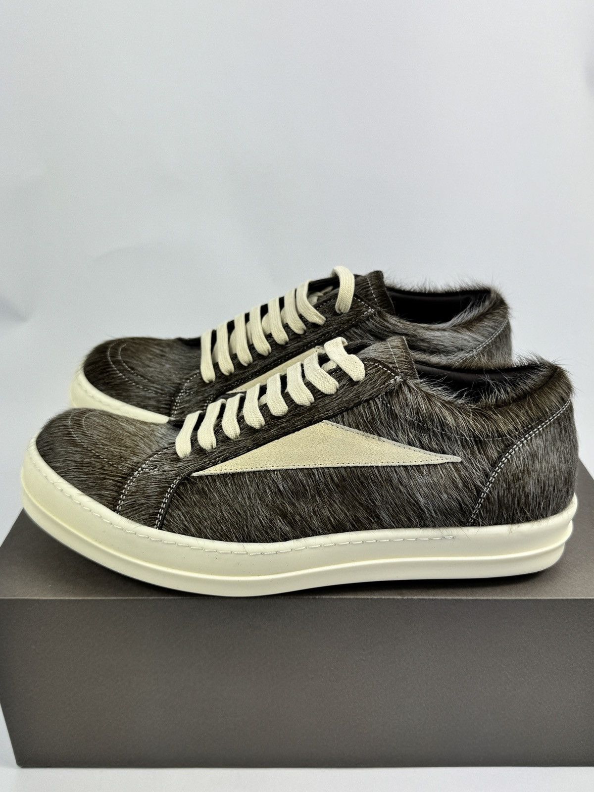 Rick Owens VINTAGE SUEDE TRIMMED CALF HAIR SNEAKERS Size US 10 / EU 43 - 1 Thumbnail