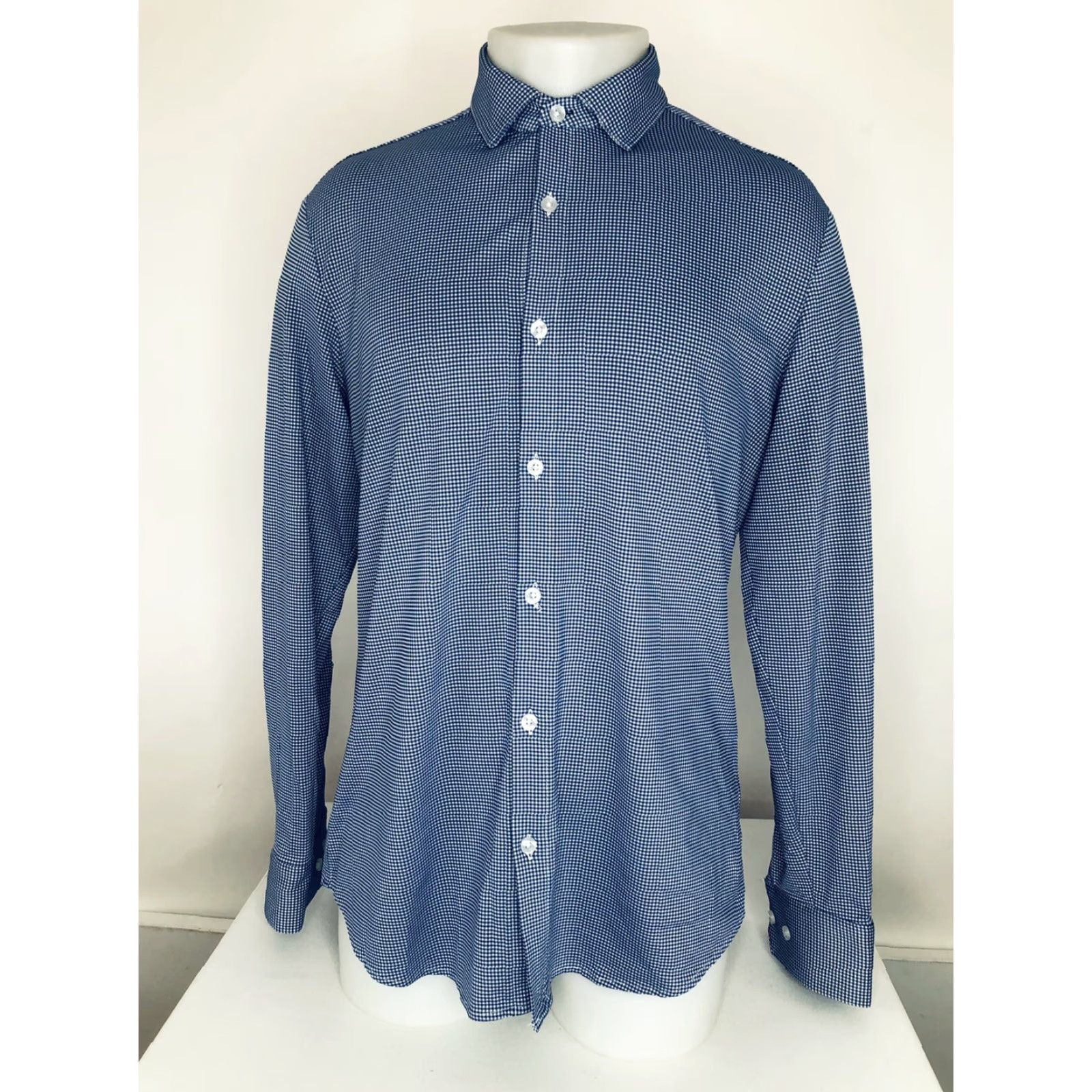 Mizzen+Main MIZZEN+MAIN Shirt Men M Blue Plaid Button-Up Long Sleeve Trim Fit Medium Modern Size US M / EU 48-50 / 2 - 2 Thumbnail