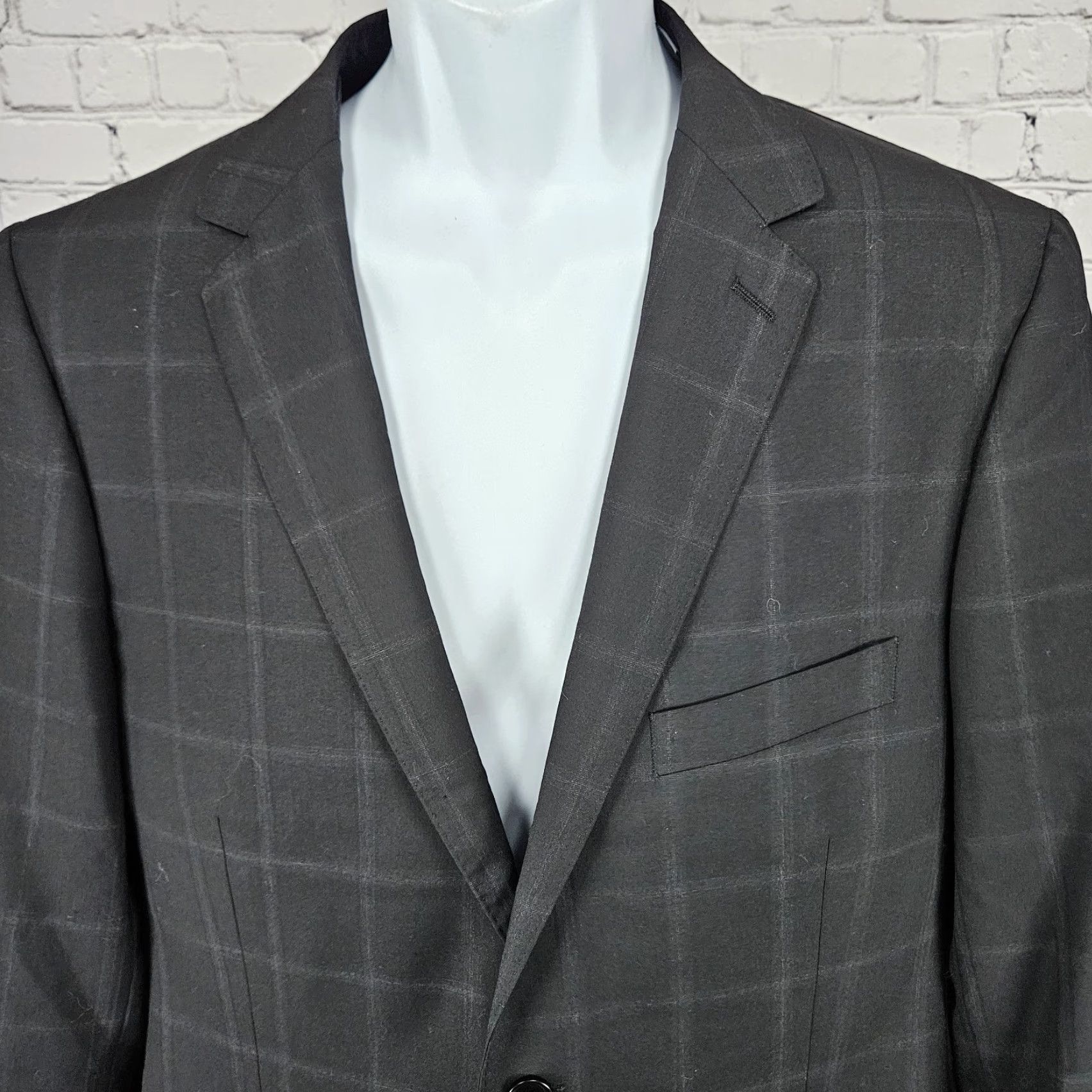 DKNY DKNY Blazer Black 100% Wool Check 2 Button Notch Double Vented Sport Coat 42R Size 42R - 7 Thumbnail