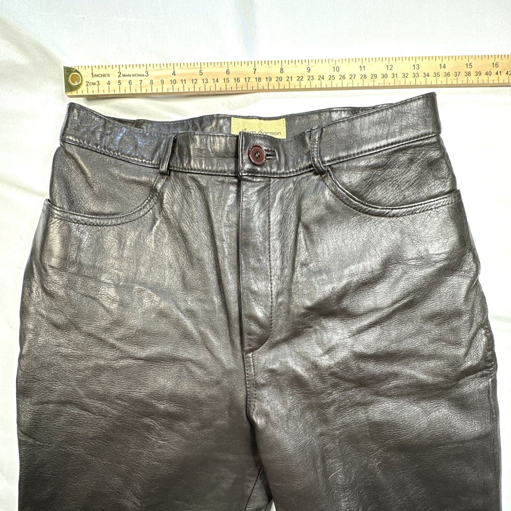 Vintage Rem Garson Women’s Pants Leather Brown Button Flat Front Size 8 Regular Size 30" / US 8 / IT 44 - 4 Thumbnail