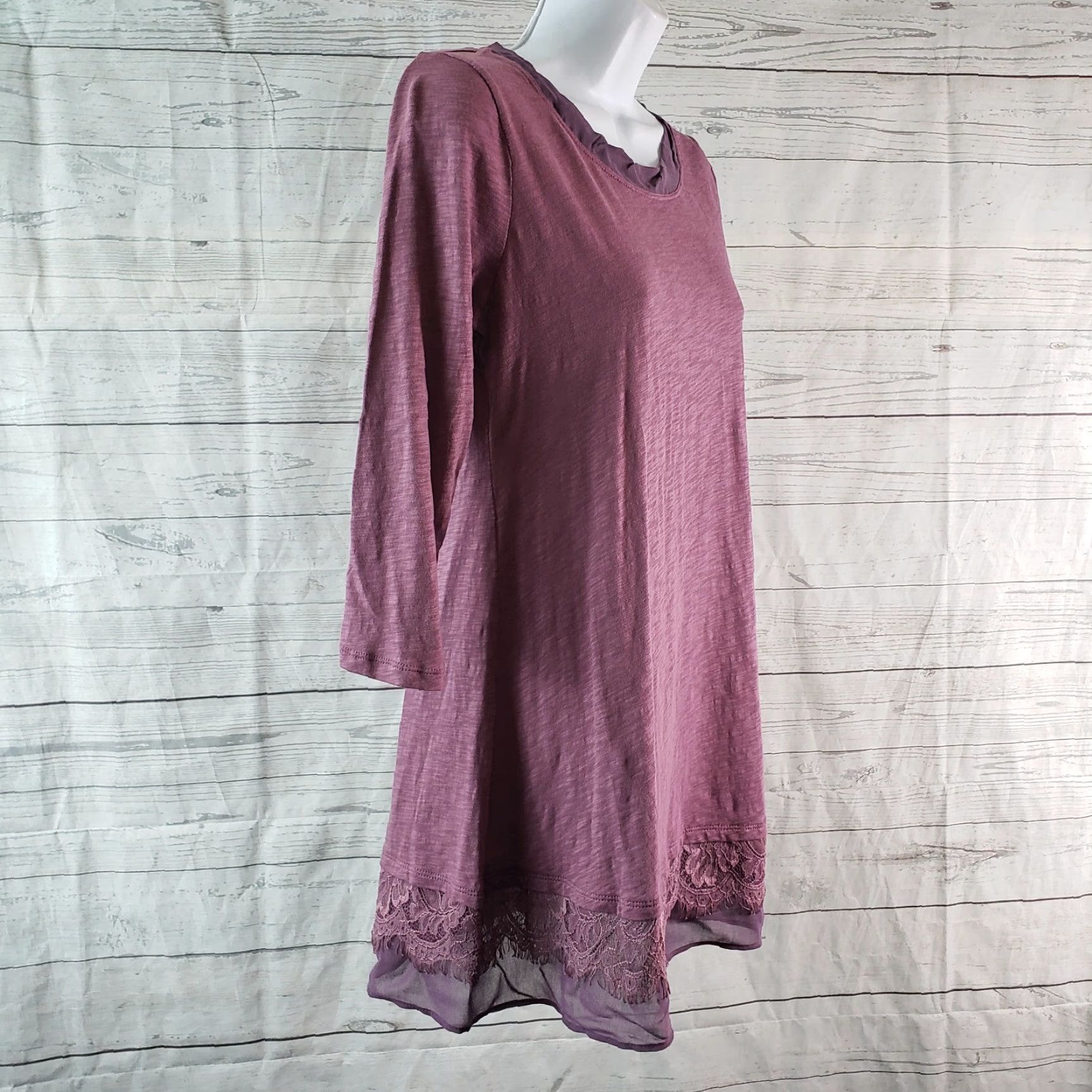 Vintage LOGO Lori Goldstein Womens Tunic Top XS Purple Lace Hem 3/4 Sleeve Shirt Blouse Womens Size XS / US 0-2 / IT 36-38 - 3 Thumbnail