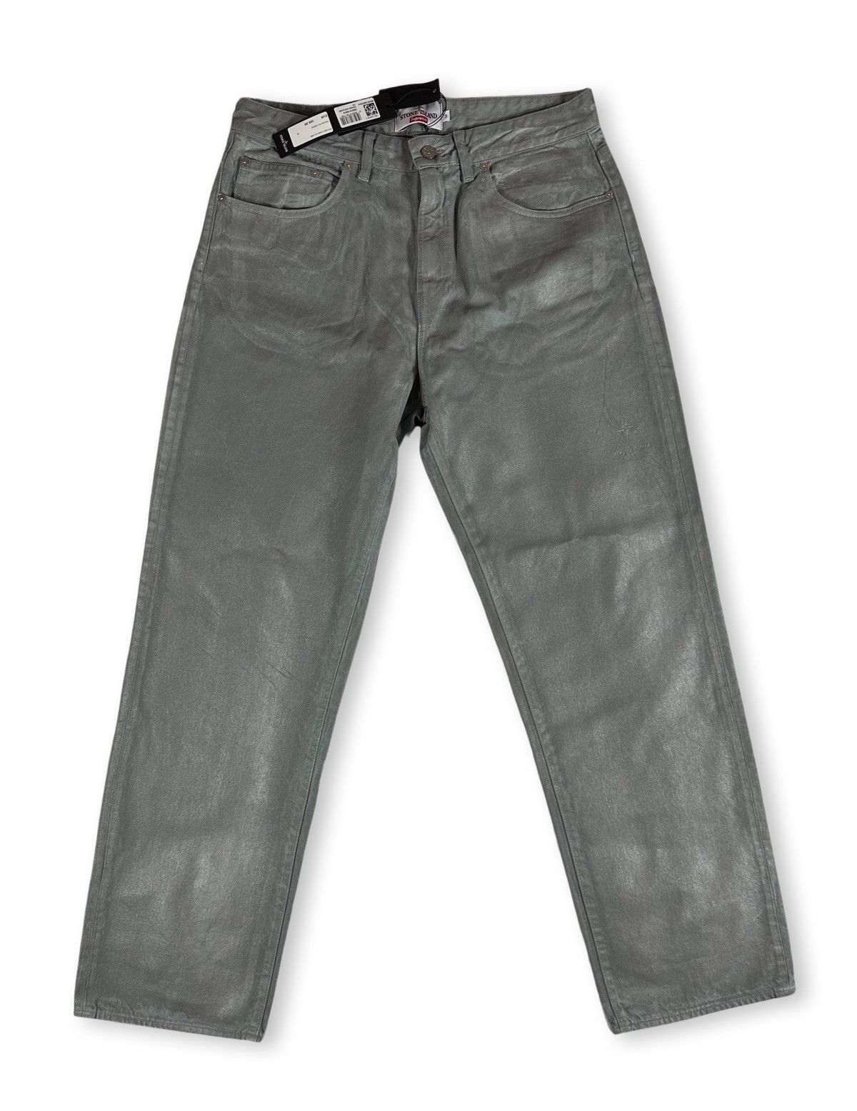 image of Stone Island Reflective 5- Pocket Jeans in Silver, Men's (Size 32)