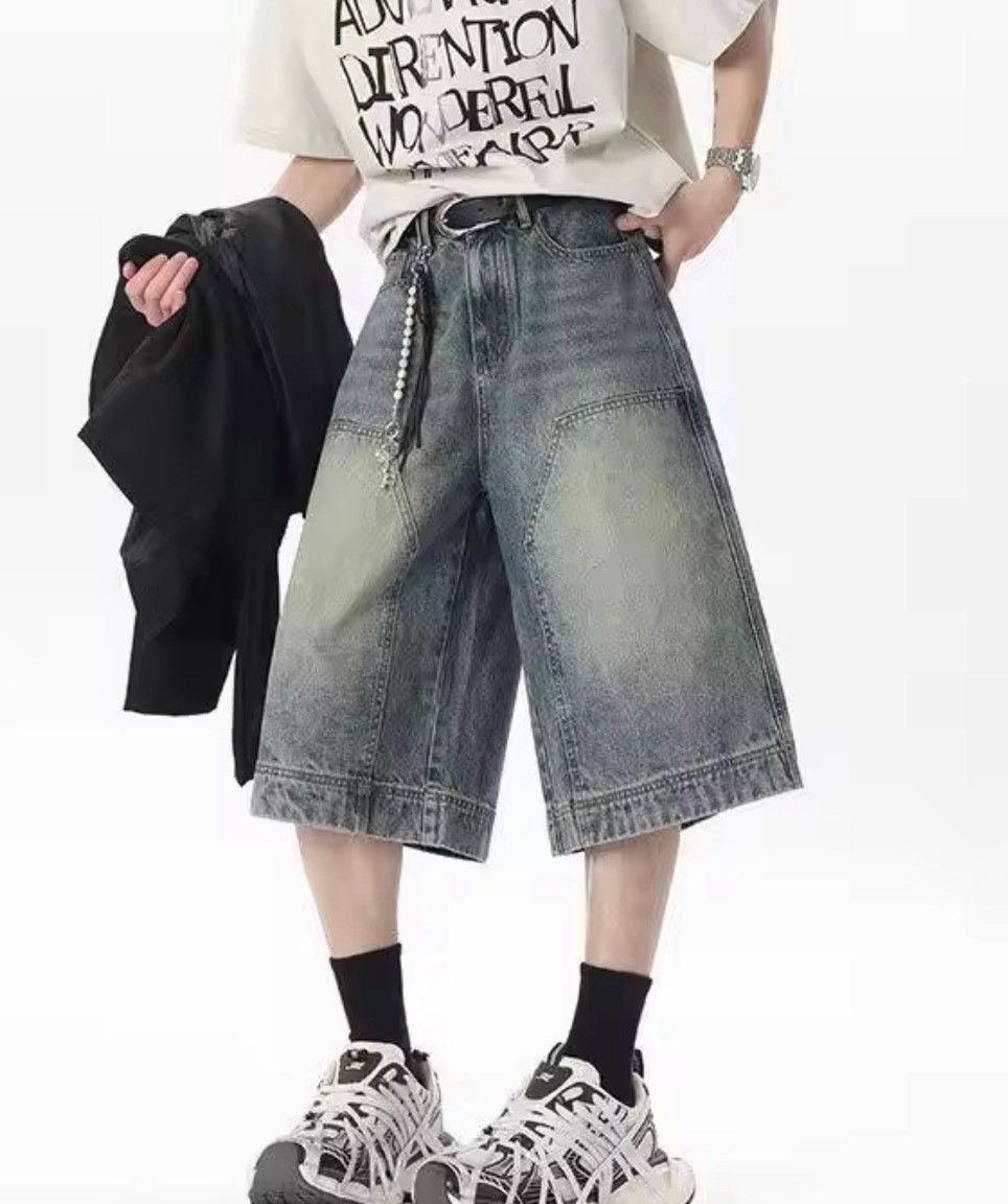 Japanese Brand Double knee Denim Jorts Vintage Style Baggy Hip Hop Party Size US 31 - 10 Thumbnail