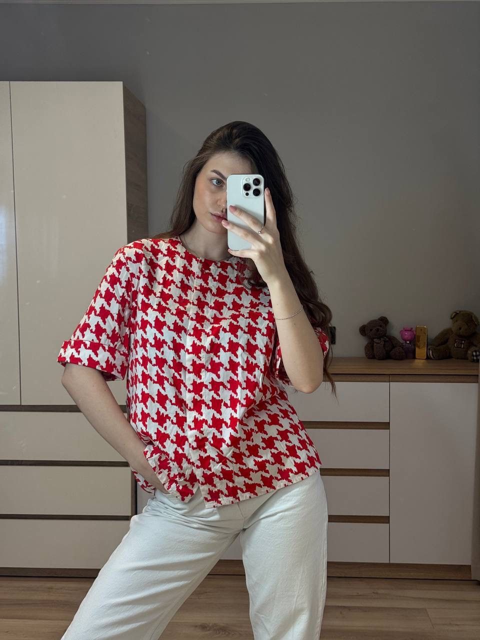 Celine Vintage Celine White & Red Short Sleeve Top Size M Size M / US 6-8 / IT 42-44 - 1 Thumbnail