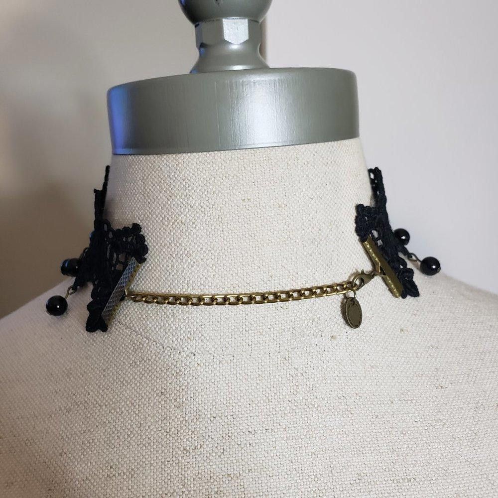 Designer Vintage Black Lace & Bead Choker-Small Size ONE SIZE - 5 Thumbnail