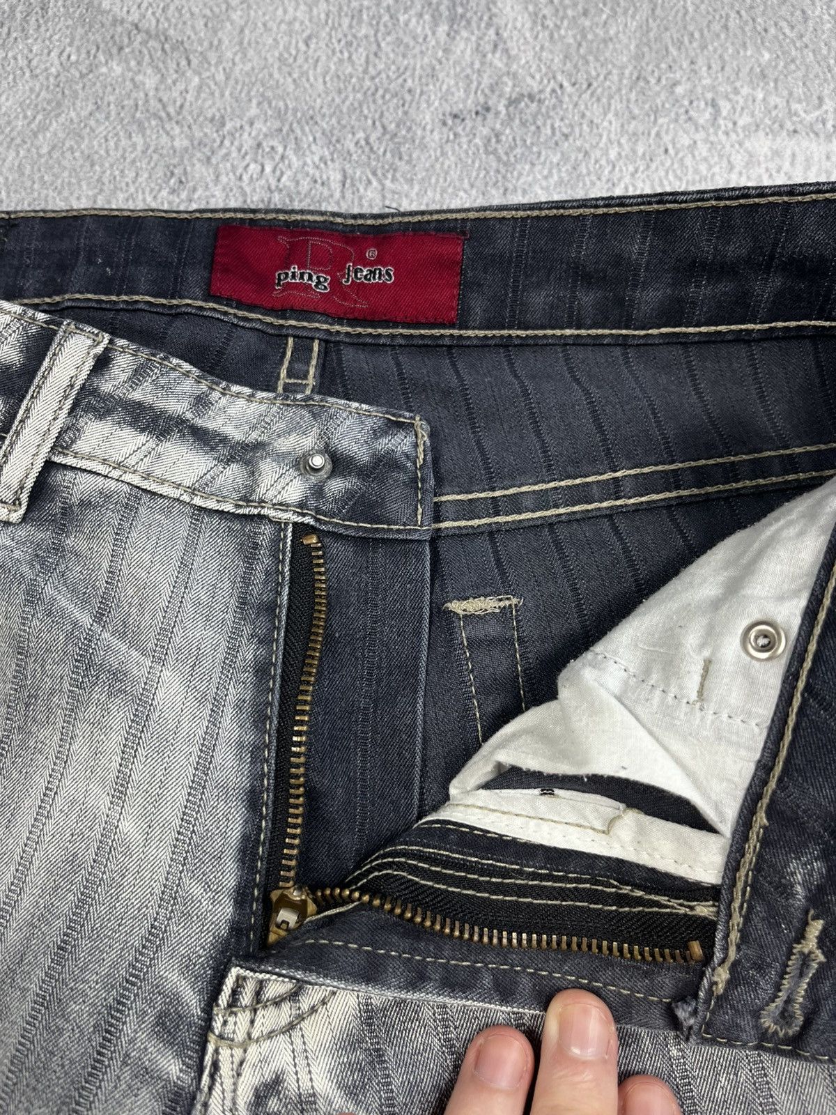 Japanese Brand × Vintage Vintage Y2K Japanese faded striped flared denim jeans 29 Size 29" - 5 Thumbnail