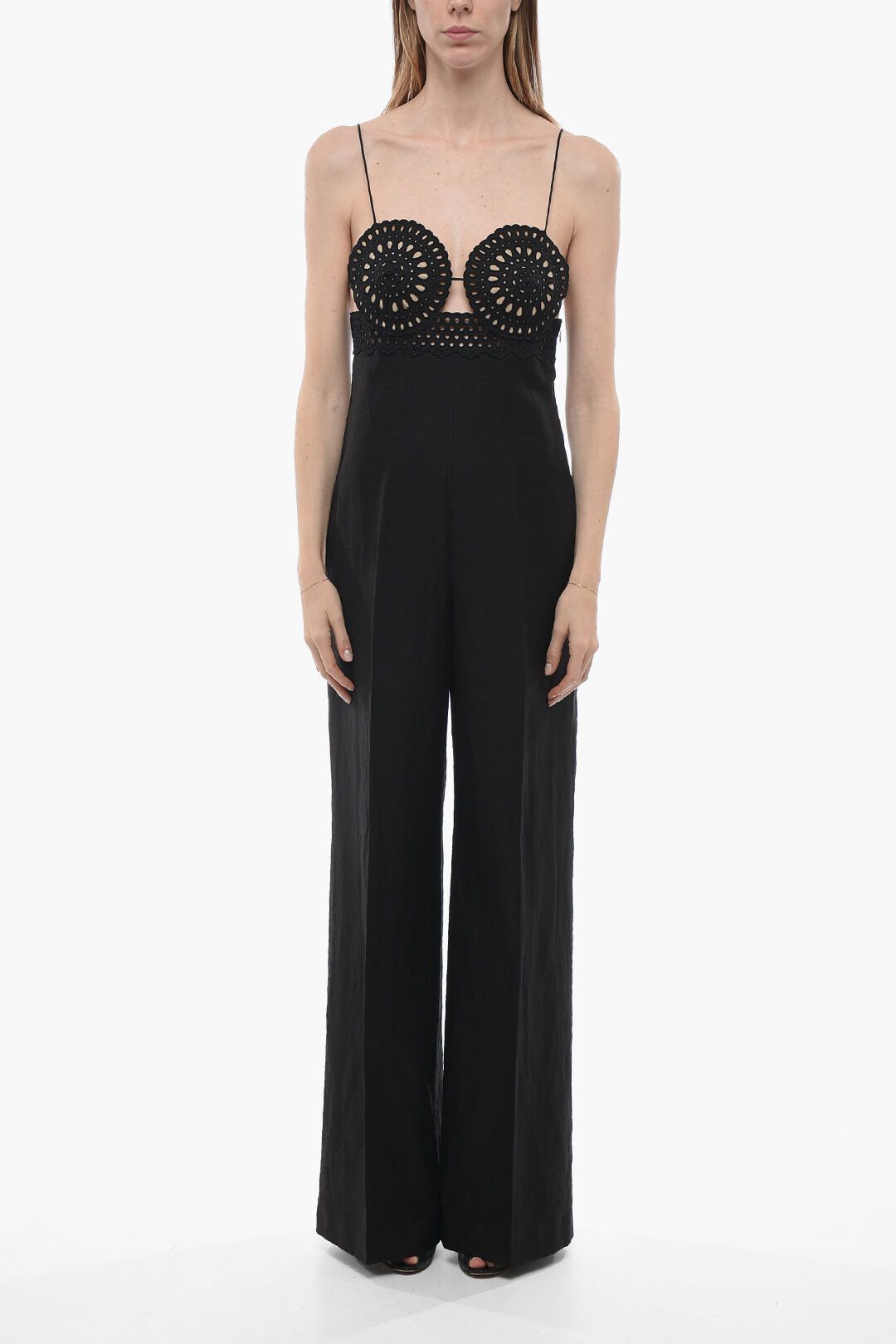 Stella McCartney og1mm0824 Flax Blend Jumpsuit in Black Size 30" / US 8 / IT 44 - 1 Thumbnail
