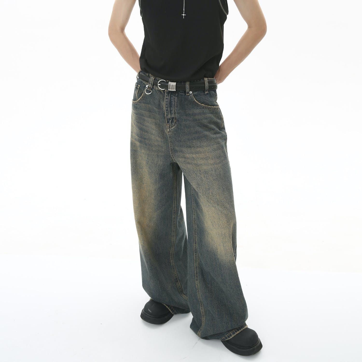 Jean Vintage Distressed Loose Wide Leg Mopping Jeans Size US 30 / EU 46 - 1 Thumbnail