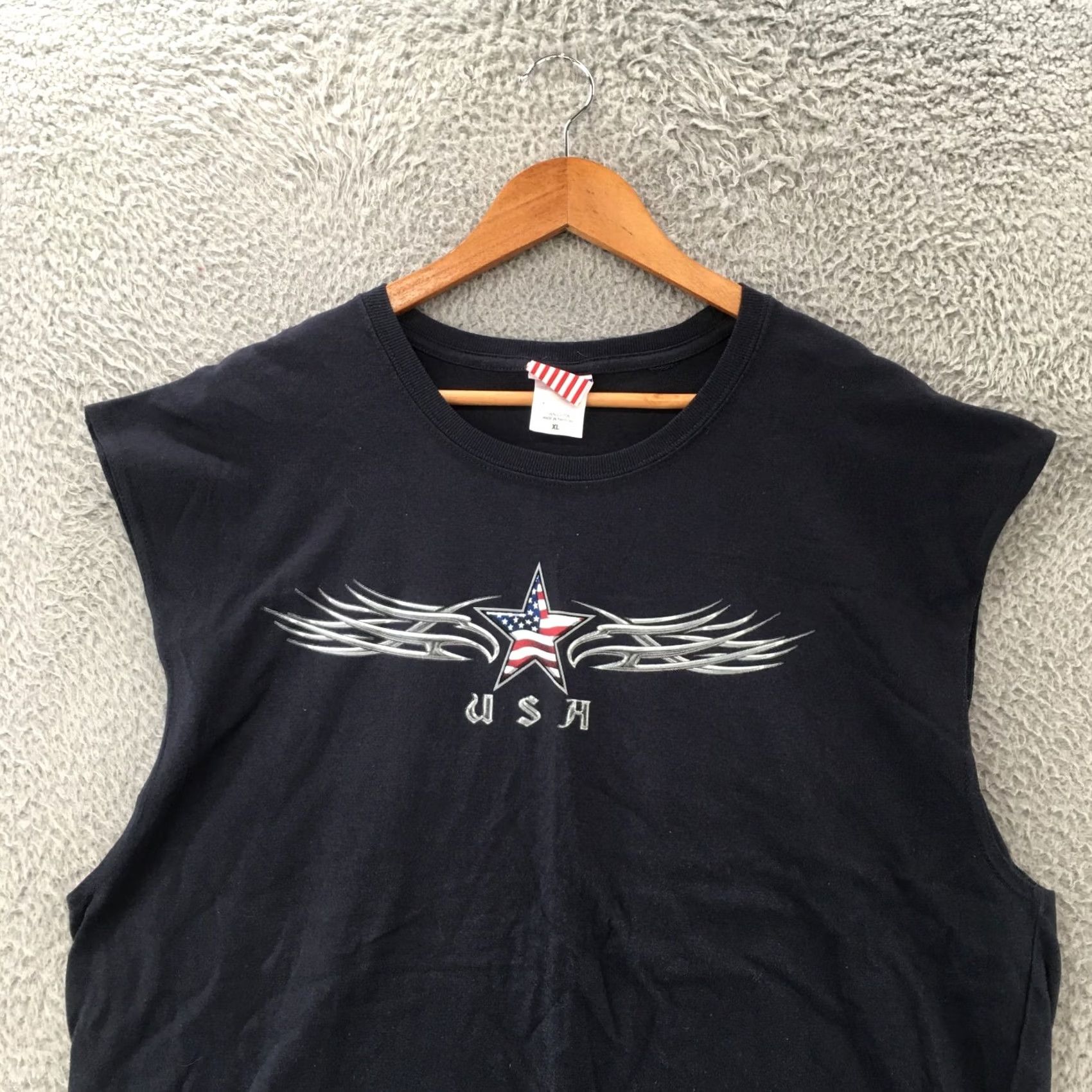 Vintage Y2k Themed USA Flag Tank Top Mens XL Blue Cotton Sleeveless Star Logo Crew Neck Size US XL / EU 56 / 4 - 2 Thumbnail