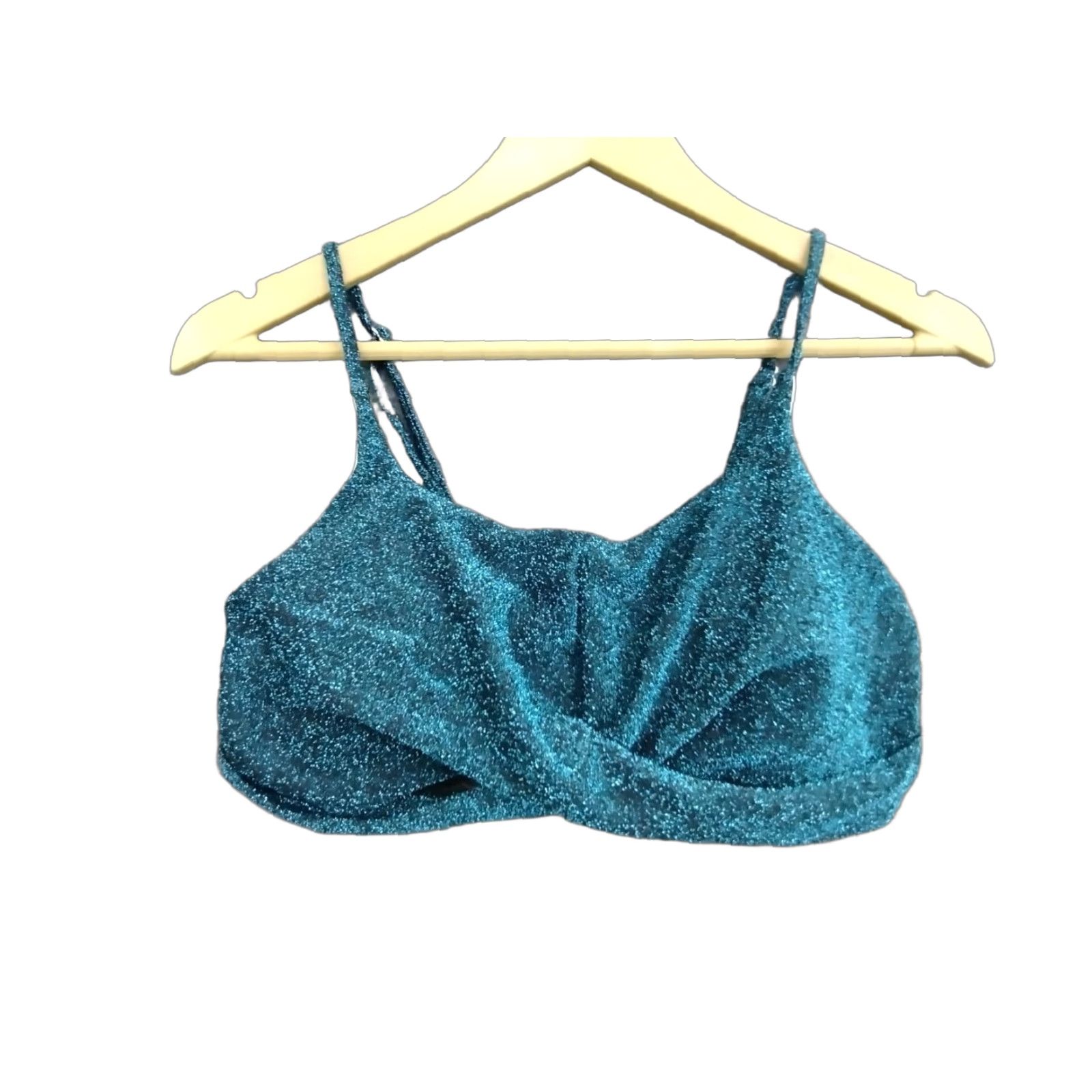 Vintage Sparkle Green Women's Twist Spaghetti Bikini Top M Green Beach 90s Womens Twist Spaghetti Bikini Top M Size M / US 6-8 / IT 42-44 - 1 Thumbnail