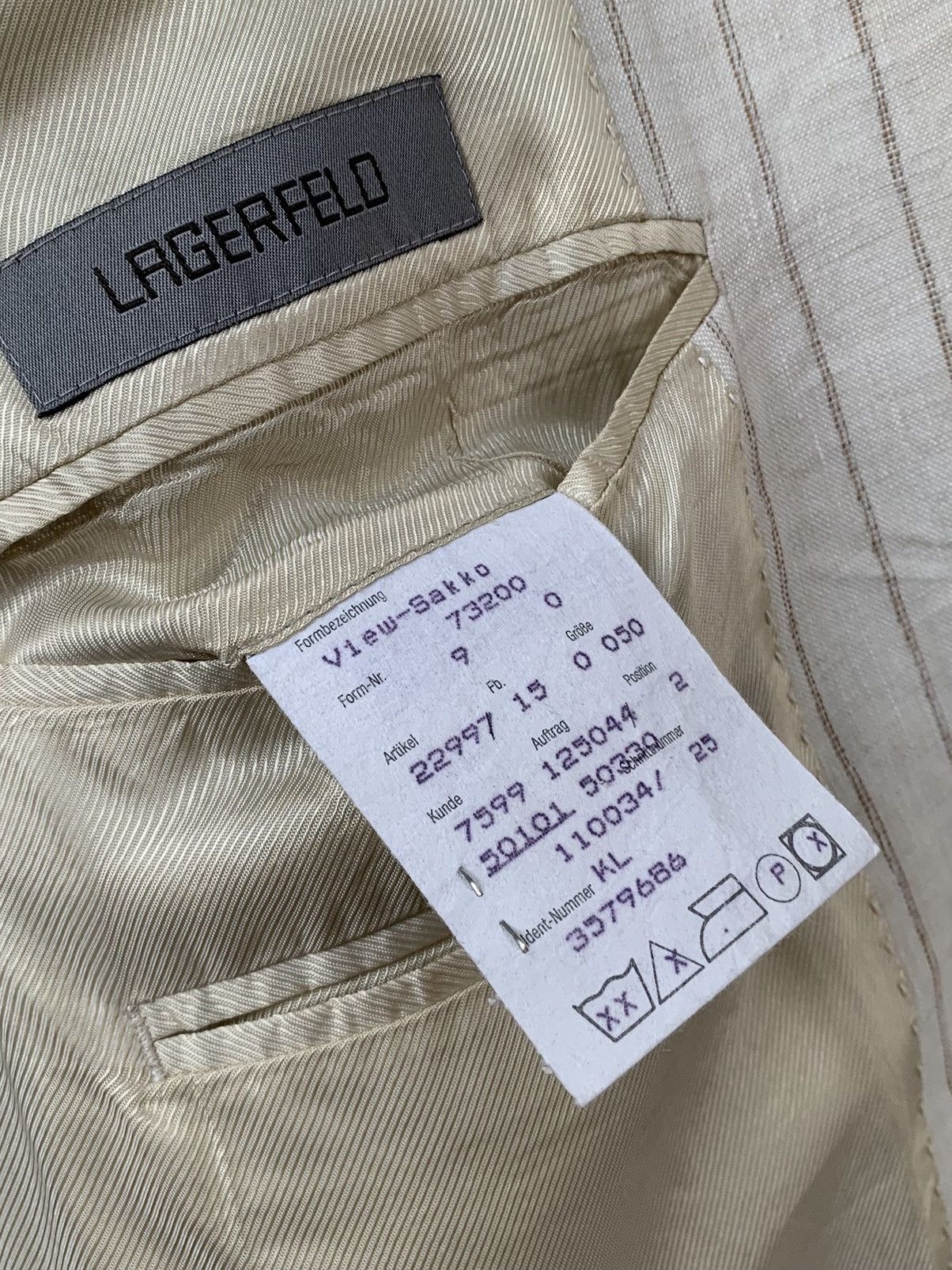 Karl Lagerfeld 🧿linen pinstriped vintage summer blazer beige Size 50R - 5 Thumbnail