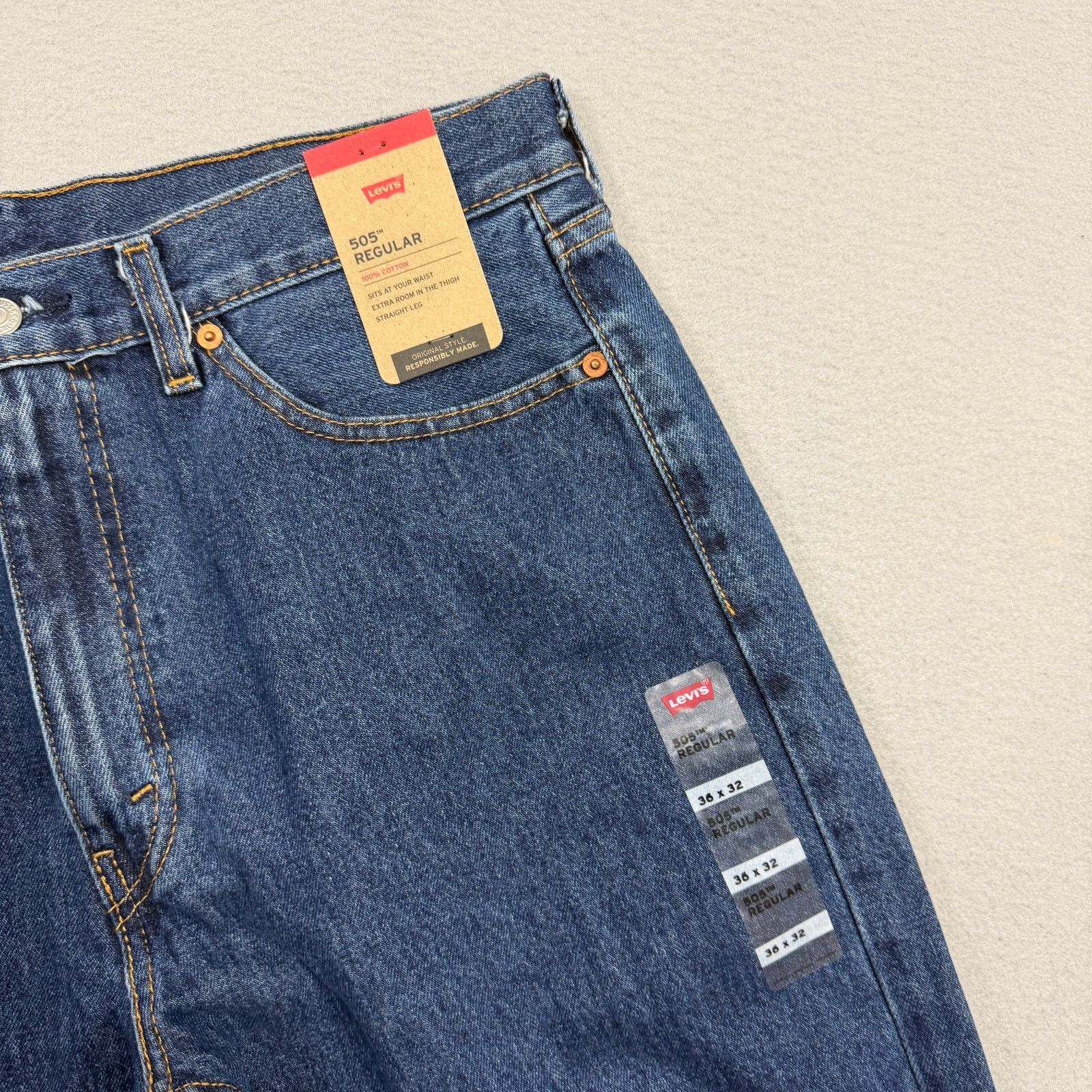 Levi's Levis 505 Regular Fit Jeans Men's 36x32 Blue NEW NWT Size US 36 / EU 52 - 3 Thumbnail