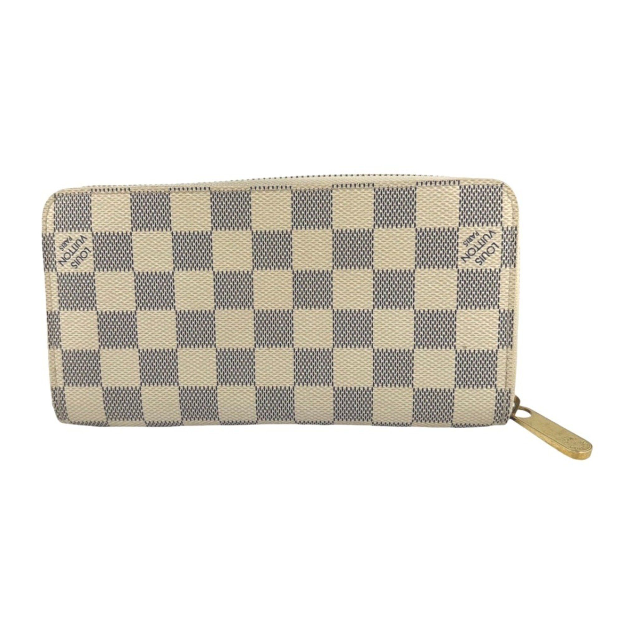 Louis Vuitton Long Wallet Round Azur Zippy Damier Canvas N60019 White LV