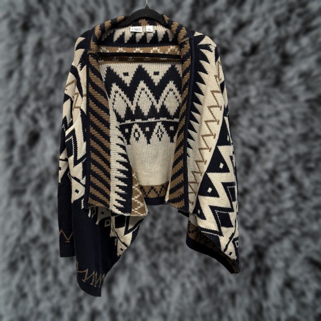 Vintage Aztec Waterfall Drape Cardigan Sweater Medium Tribal Southwestern Boho Lagenlook Size M / US 6-8 / IT 42-44 - 1 Thumbnail