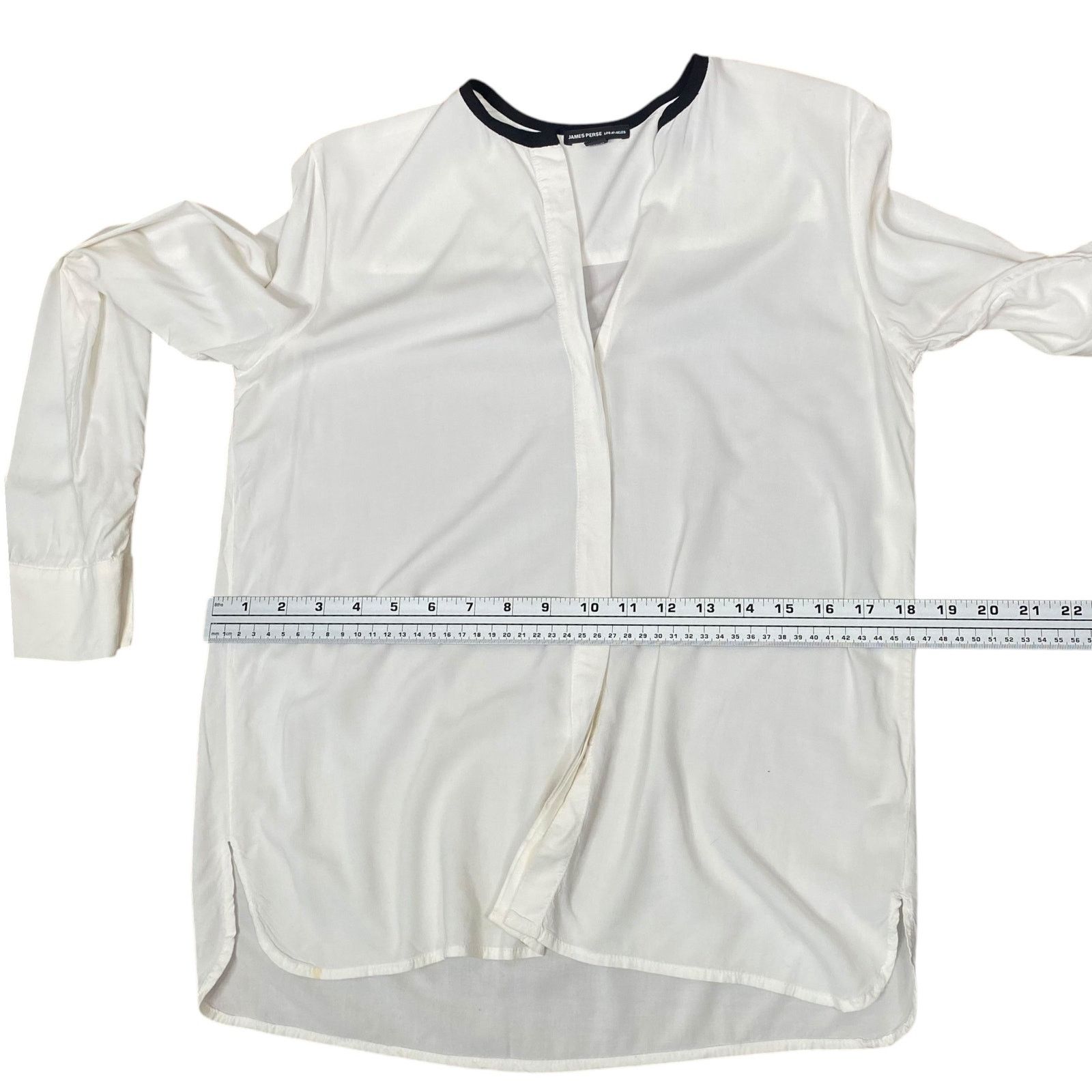 James Perse James Perse White Black Trim Collar Button Down Shirt SZ M Size M / US 6-8 / IT 42-44 - 10 Thumbnail