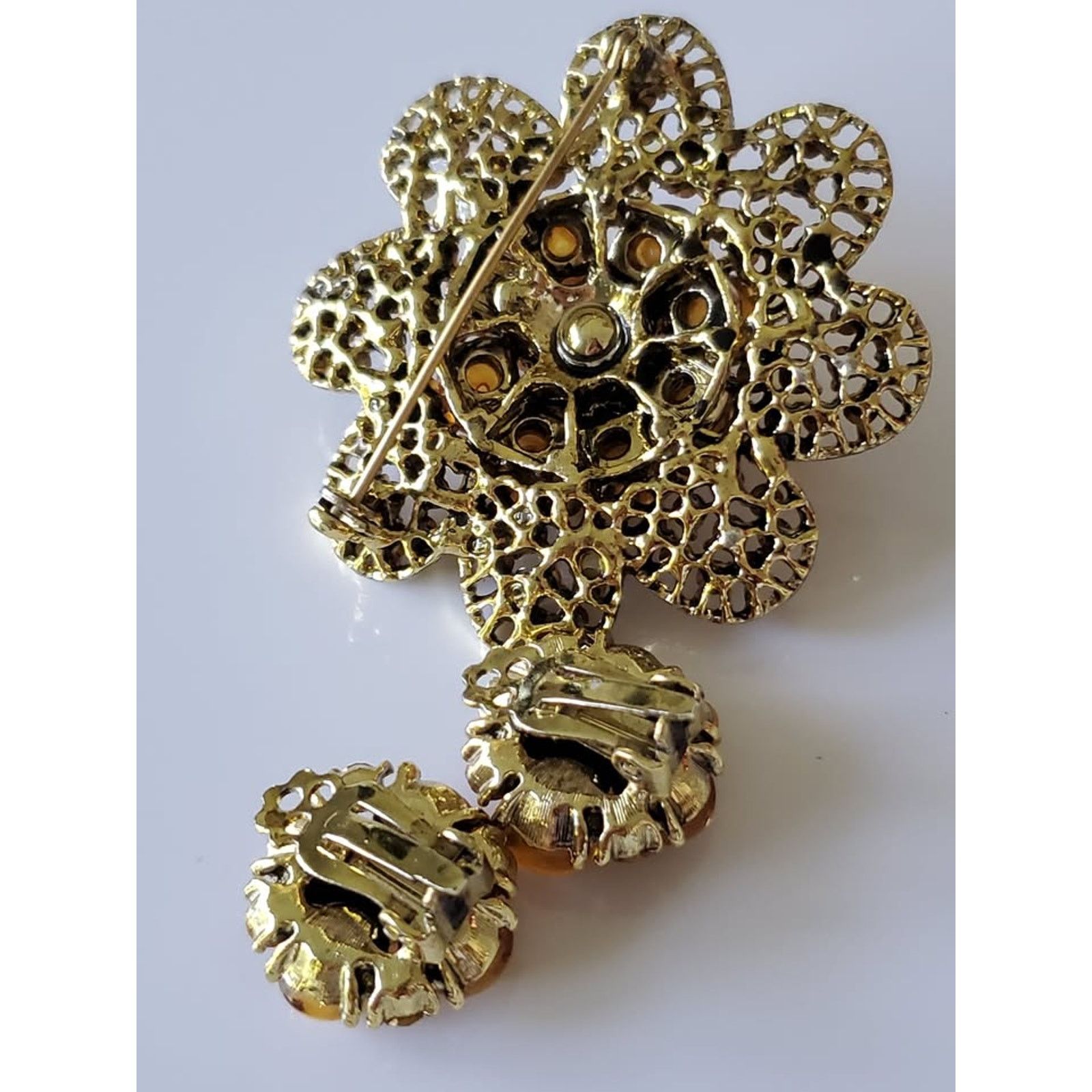 Other Vintage Orange and Yellow Bead Filigree Brooch & Earring Set Size ONE SIZE - 5 Thumbnail