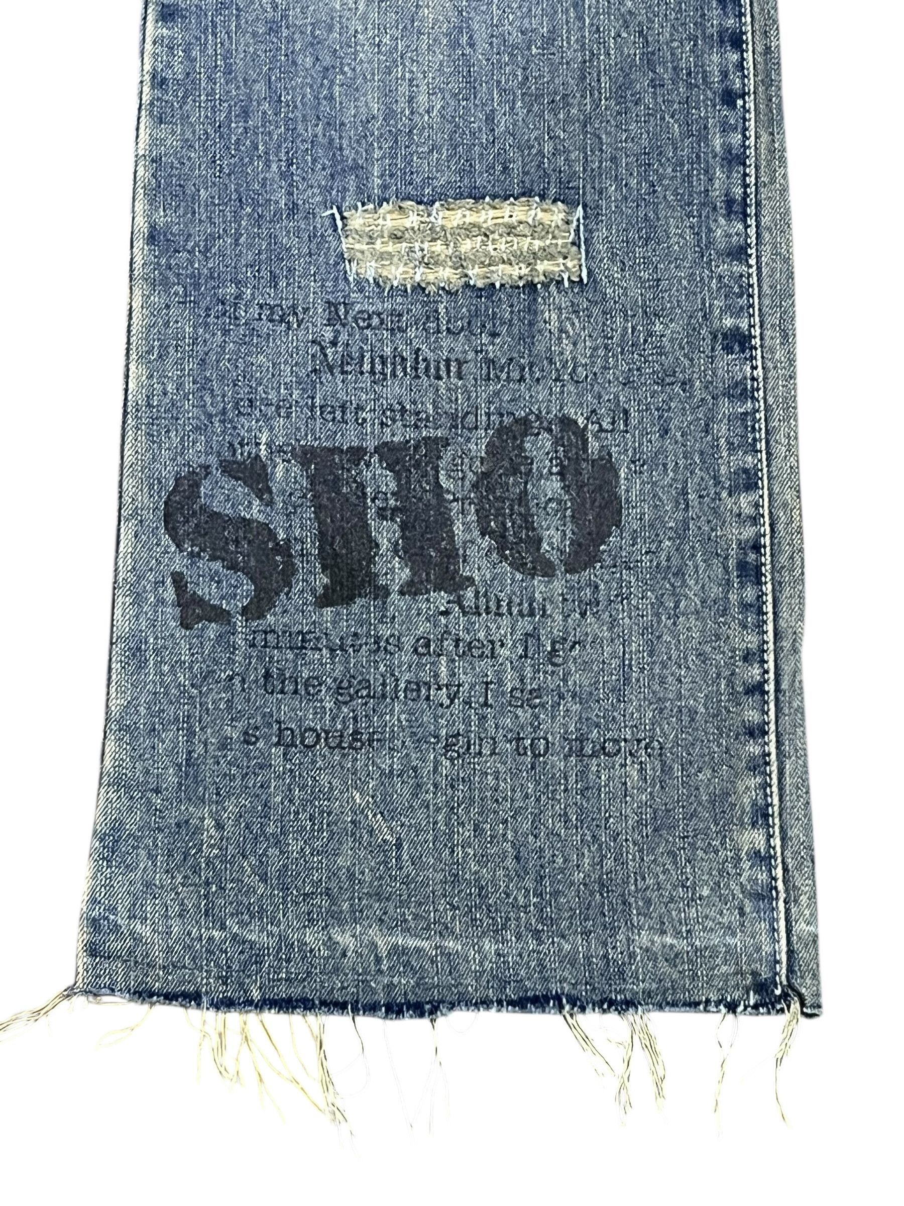 BERNINGS SHO Vtg BERNINGS-SHO Punk Distressed Poem Minimalist Flare Denim Size US 29 - 14 Thumbnail