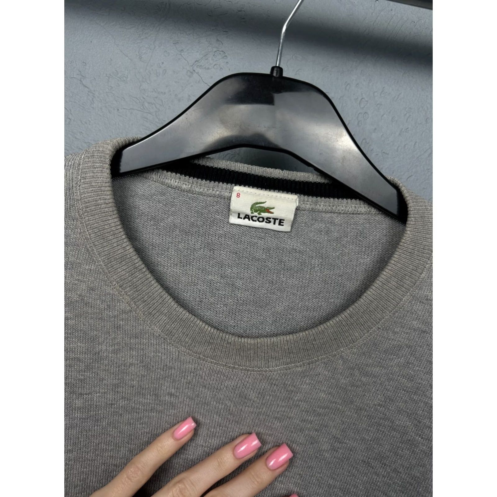 Lacoste Lacoste Mens Crew Neck Knit Sweater 2XL Gray Cotton Solid Pullover Vintage Logo Size US XXL / EU 58 / 5 - 4 Thumbnail