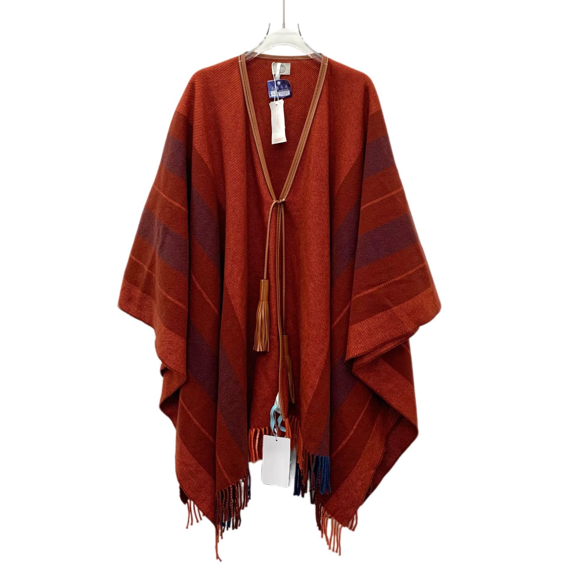 Hermes KW0196 Hermes Red Tassel Cashmere Cape Shawl Size M / US 6-8 / IT 42-44 - 1 Thumbnail