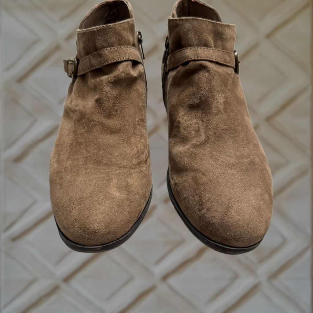 Vintage St. John's Bay Larissa Suede Ankle Boots Womens 10M Brown Buckle Side Zip Bootie Size US 10 / IT 40 - 1 Thumbnail