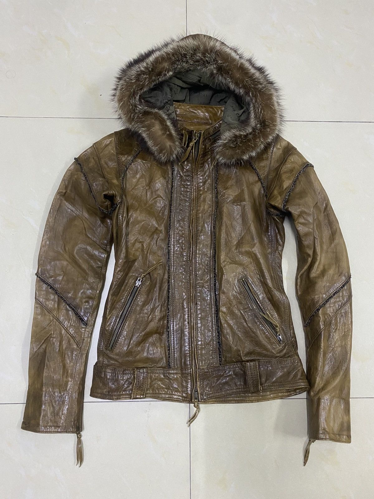 14th Addiction 14th Addiction Fur Hooded Leather Jacket Size US XS / EU 42 / 0 - 1 Thumbnail