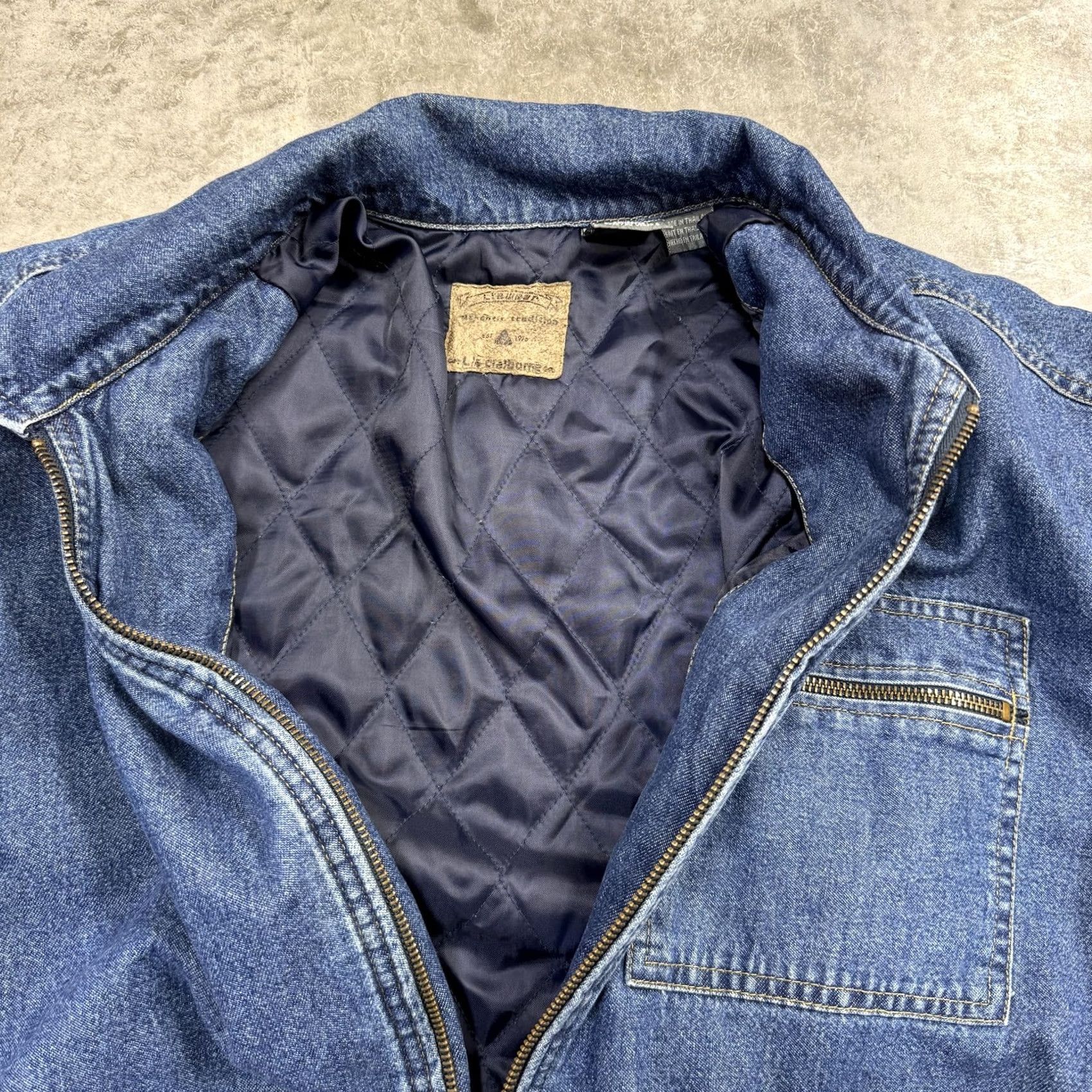 Liz Claiborne Claiborne Jacket Mens Large Blue Denim Quilted Lined Zip Front Workwear Pockets Size US M / EU 48-50 / 2 - 6 Thumbnail